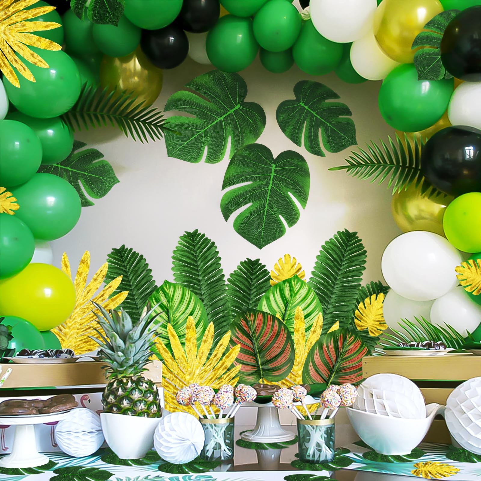Jungle Party Decorations, 50 Pieces 8 Kinds Palm Leaves Artificial Tropical M…