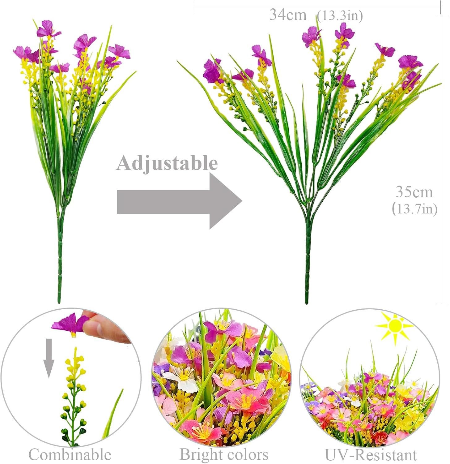 12 Bundles Artificial Flowers UV Resistant Fake Hanging Outdoor Lifelike Plants