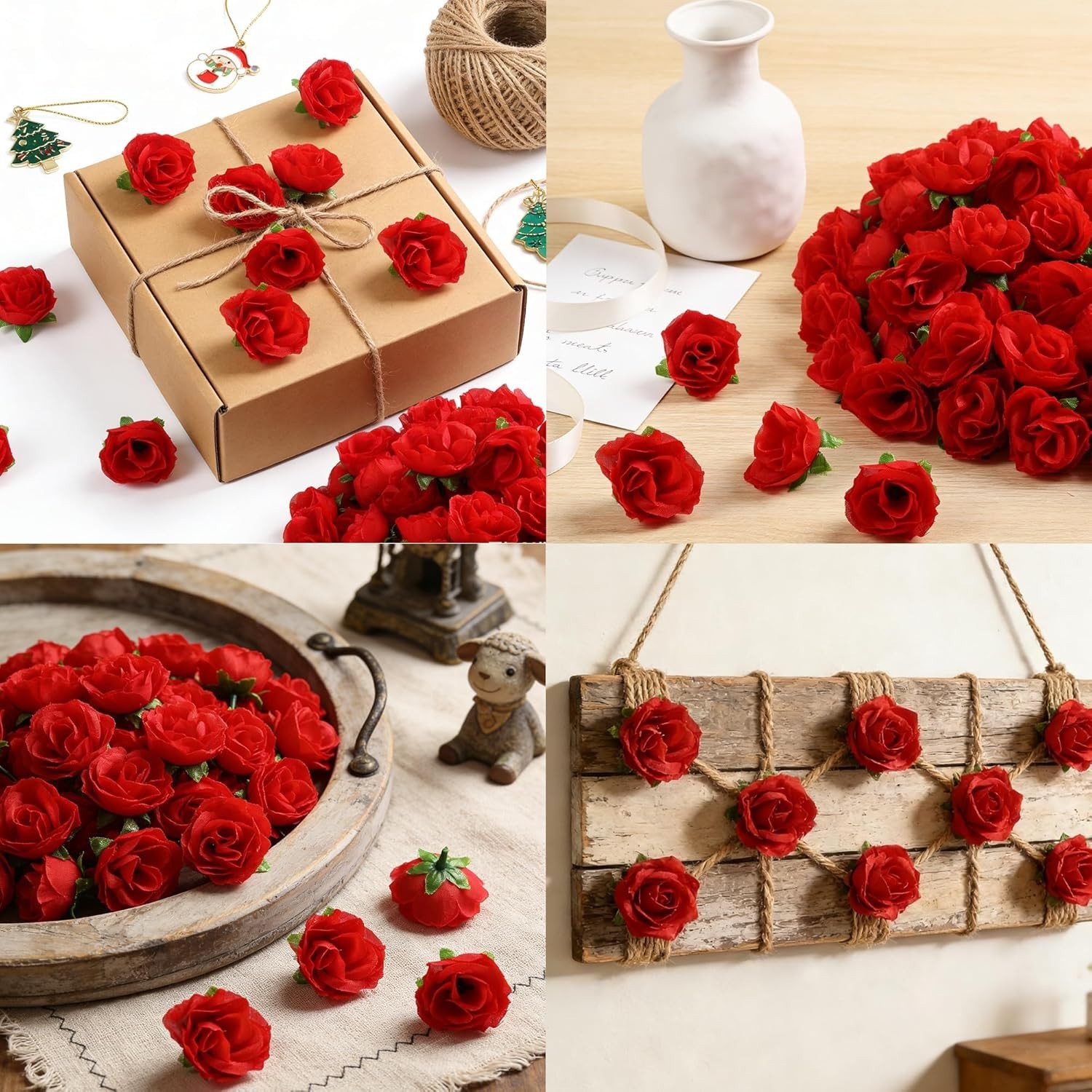 100 Pcs 1.3 inches Mini Red Rose Head Fake Red Roses Artificial Flowers for H…