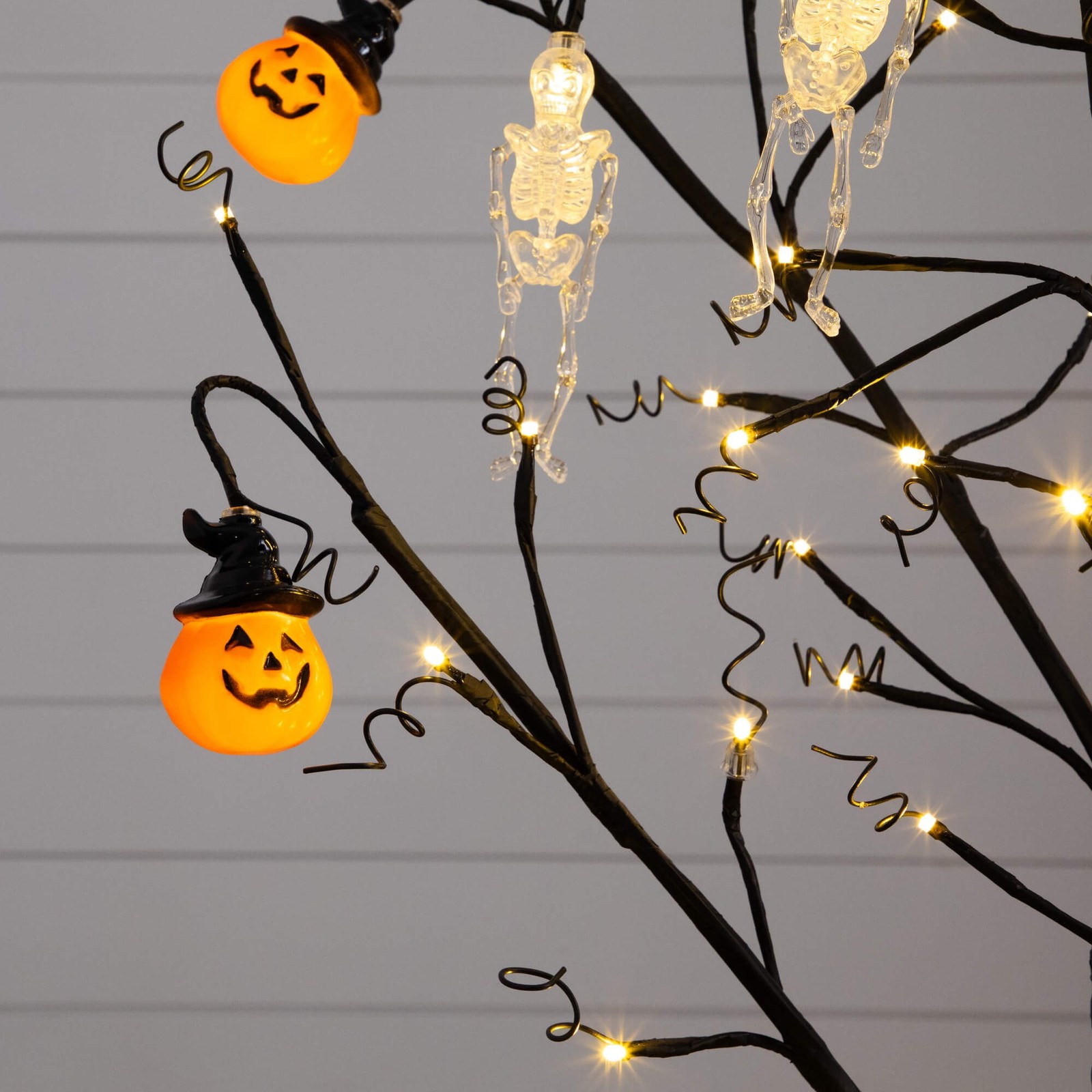 Nearly Natural 4ft Pre-Lit Halloween Pumpkins & Skulls Ornament Tree w/ 64 LED