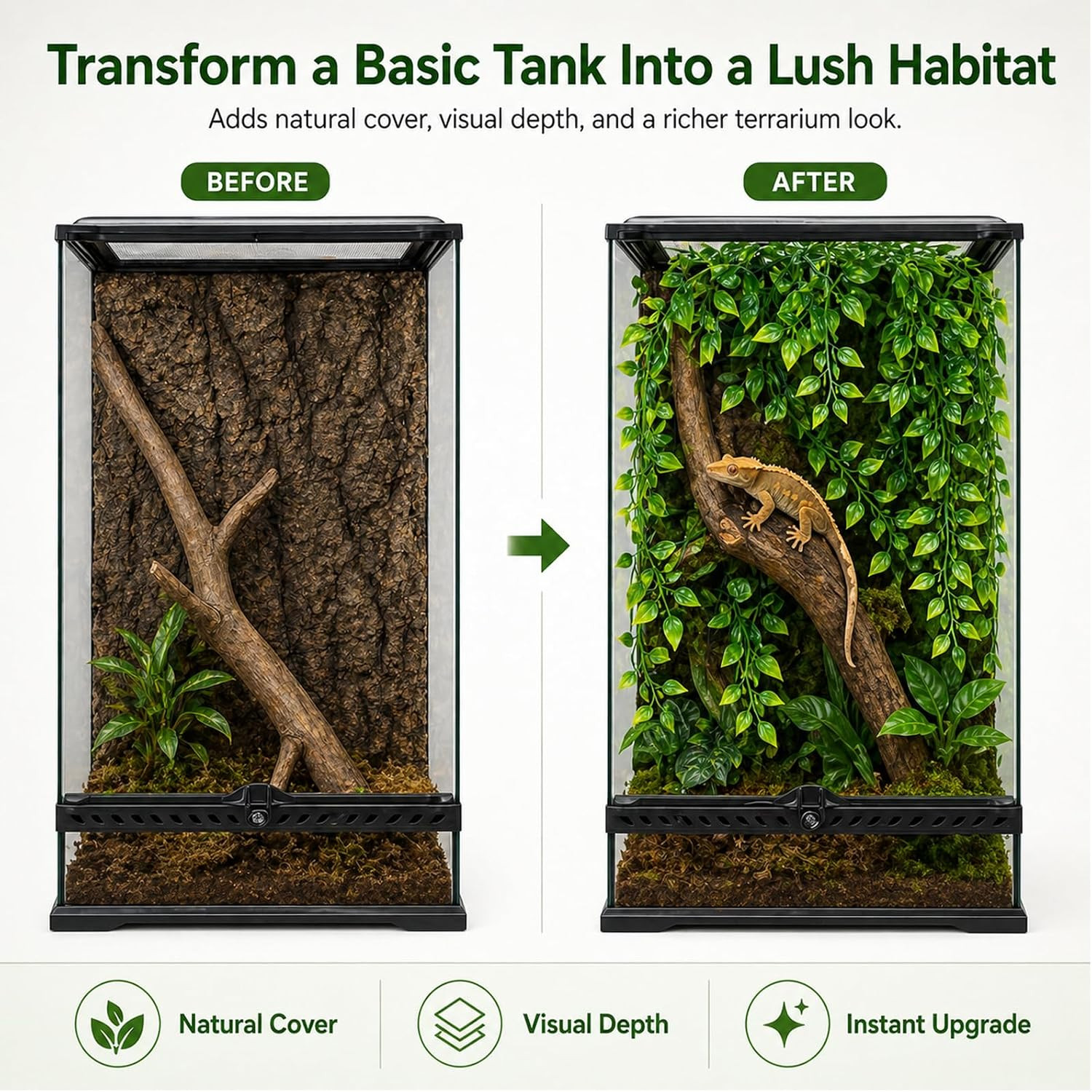 4 Pieces Reptile Plants, Terrarium Snake Hanging Plants Vines Decor Artificial L