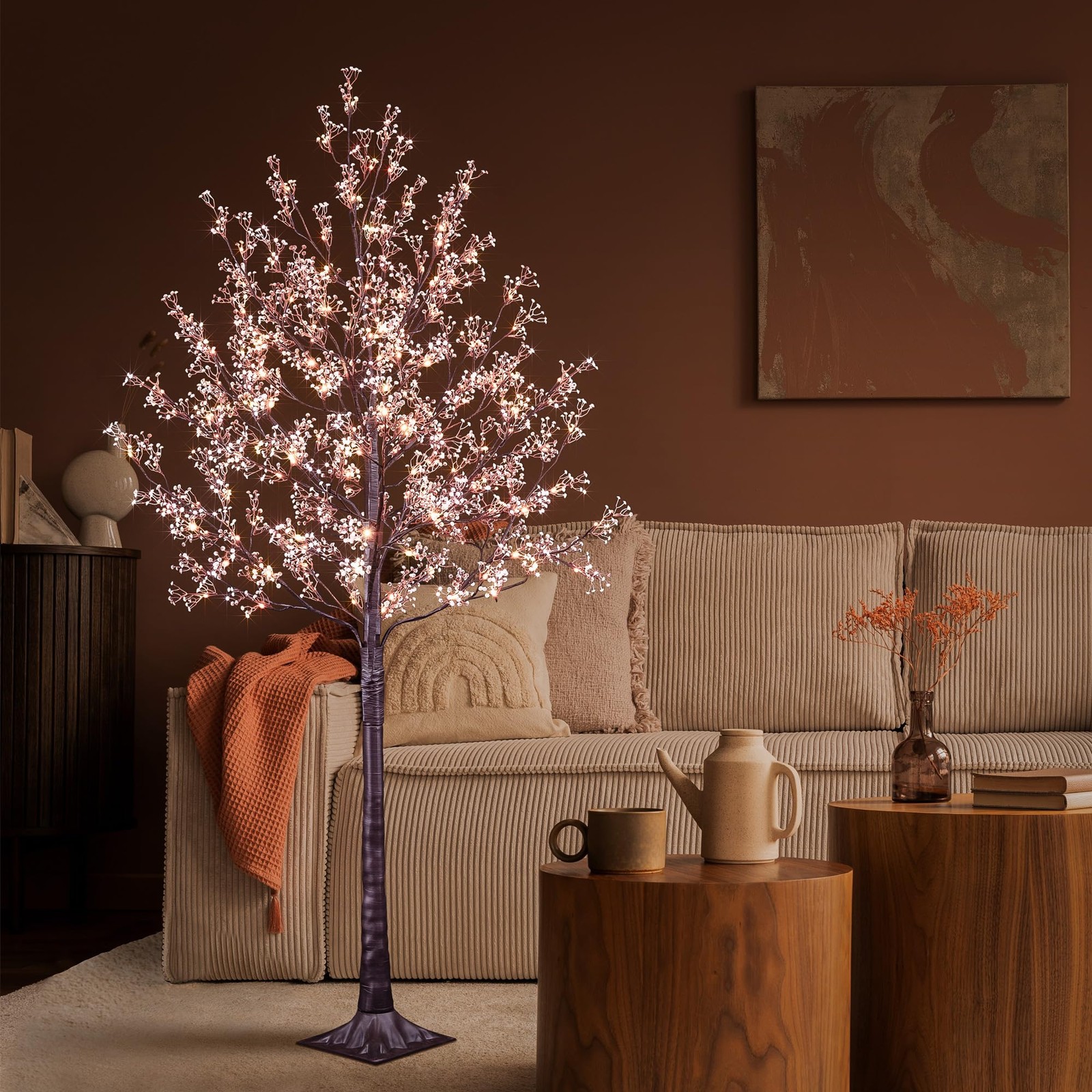 Lighted Gypsophila Tree 6FT 176 LED Artificial Baby Breath Flowers with Light…
