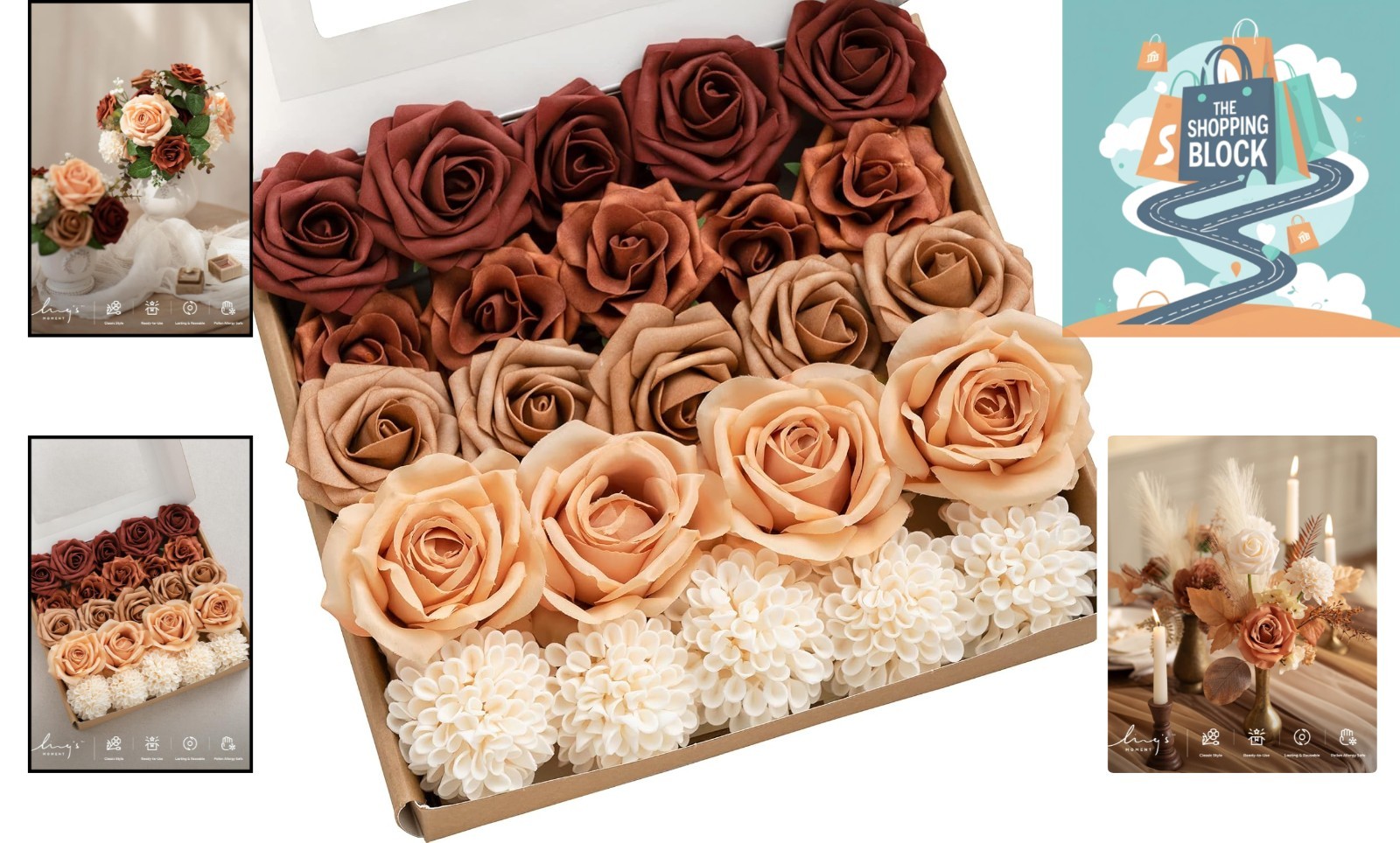 24PCS Faux Silk & Foam Roses & Dahlia Wedding & Home Decor, Autumn Colors