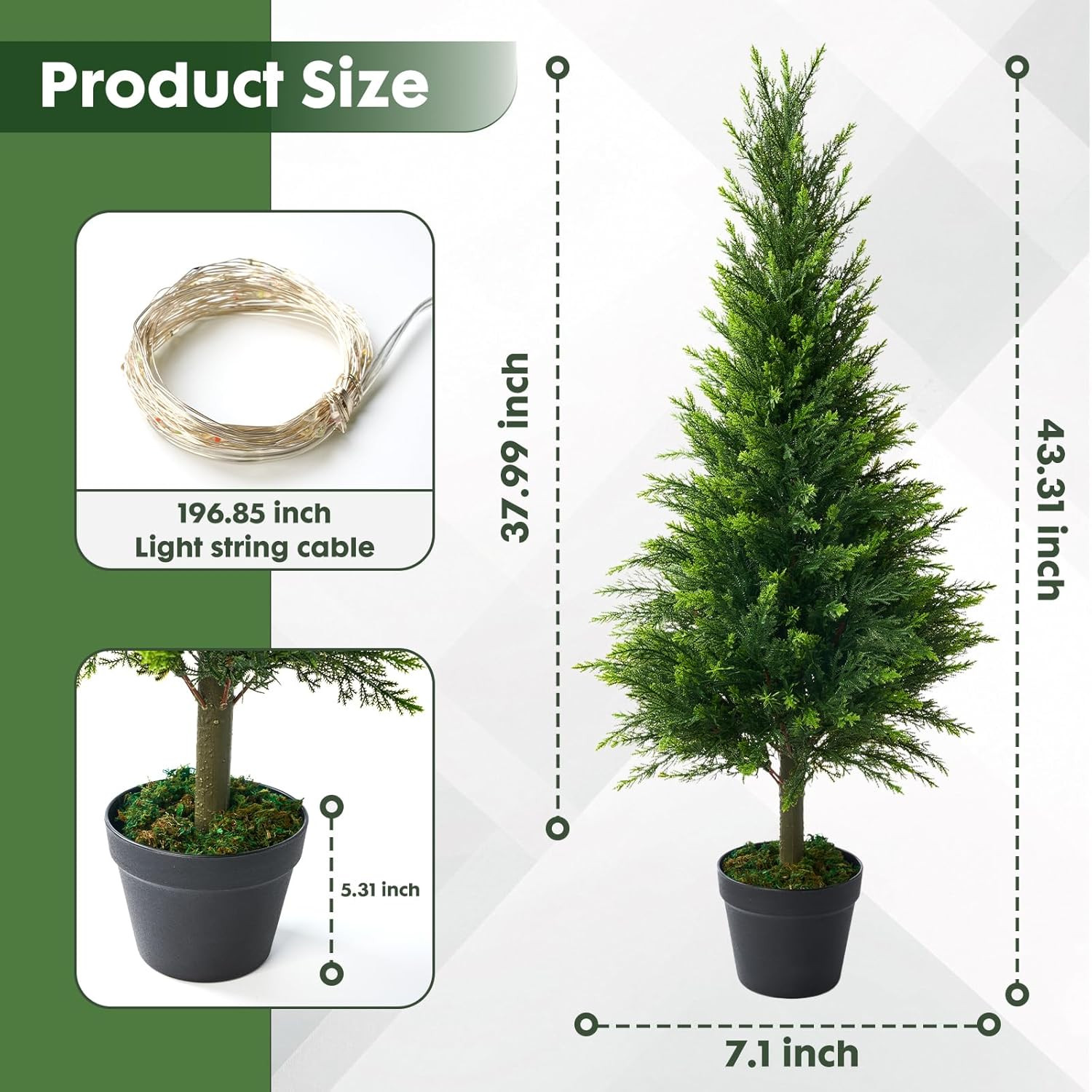 2 Pack 4FT Fake Cypress Plants with Lights – UV Resistant Indoor/Outdoor Decor