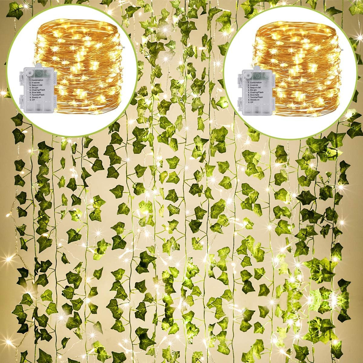 24Pack / Each 82 Inch, Artificial Ivy Garland Fake Plants with 160 LED String Li