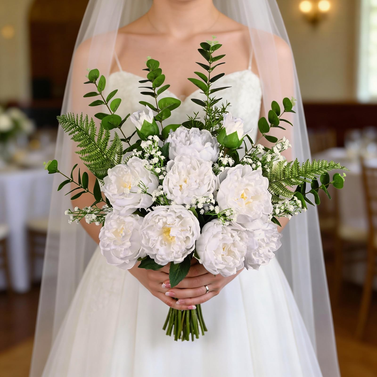 3PCS Real Touch Peonies Artificial Flowers, 22in White Fake Peonies Artificia…