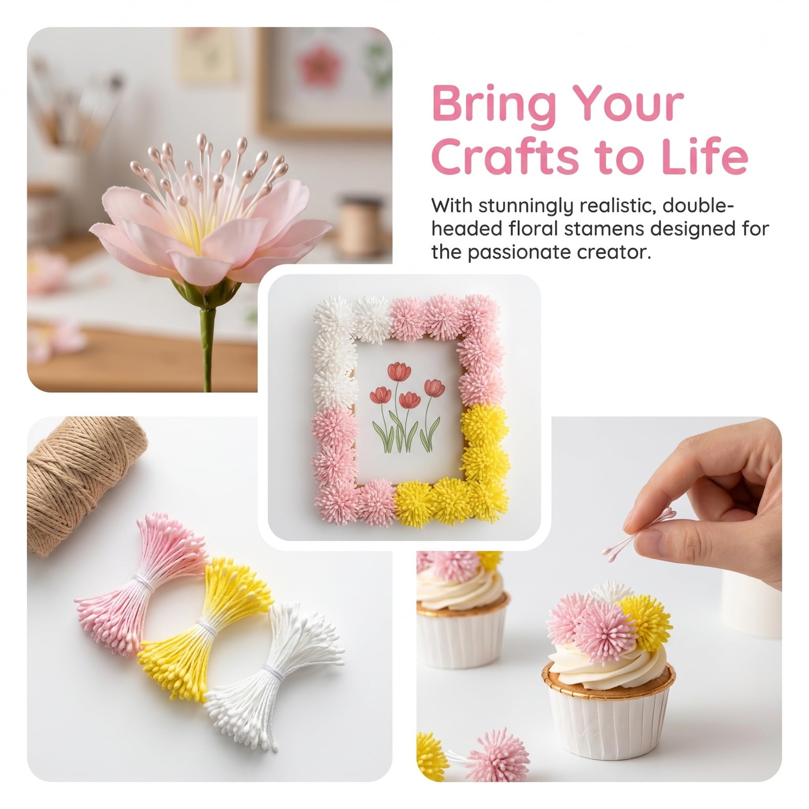 1200PCS Double Head Flower Stamens, Artificial Matte Floral Stamens 3 Colors,…