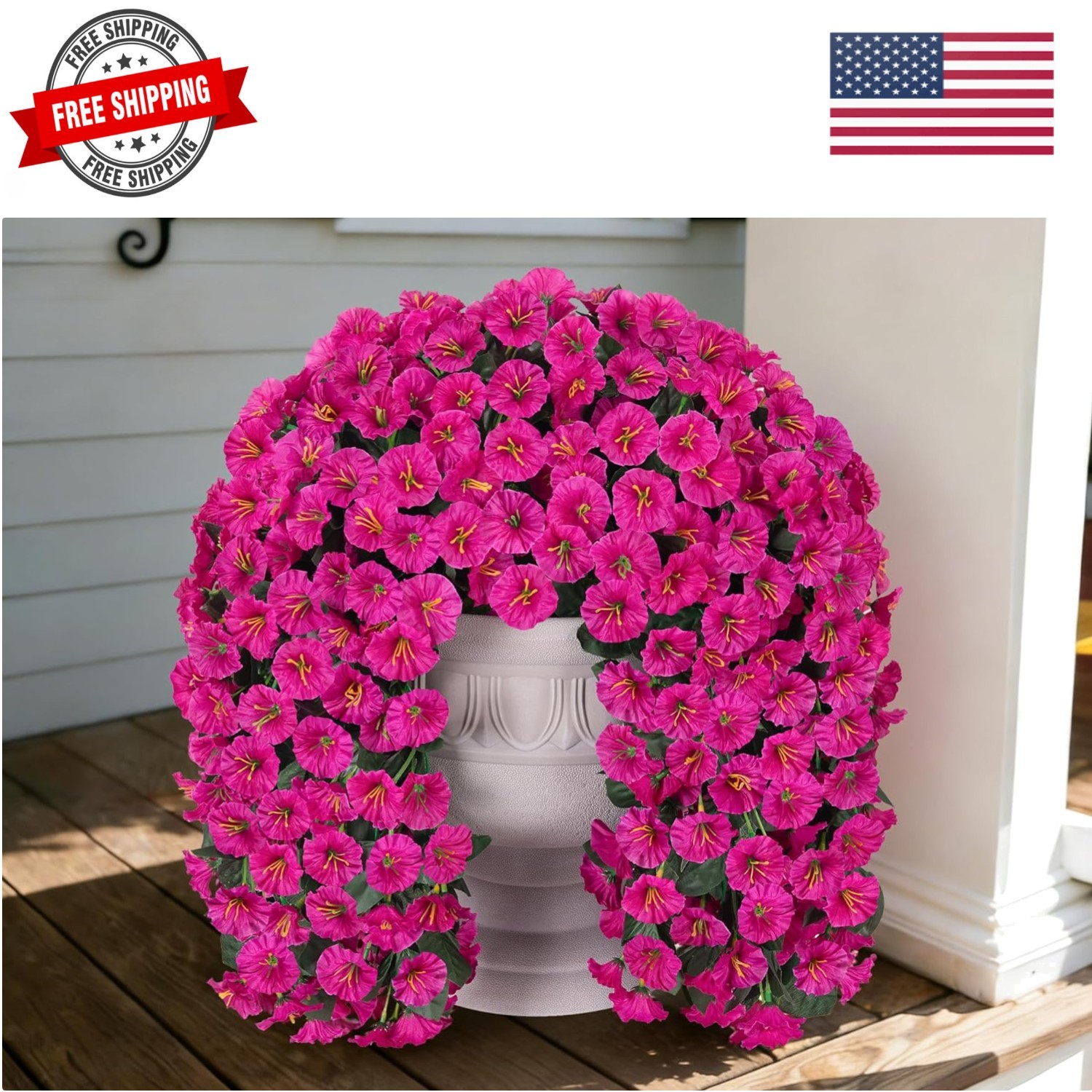 Fake Flowers for Outdoor Spring Decoration, 2 Bundles Artificial Silk Fuchsia…