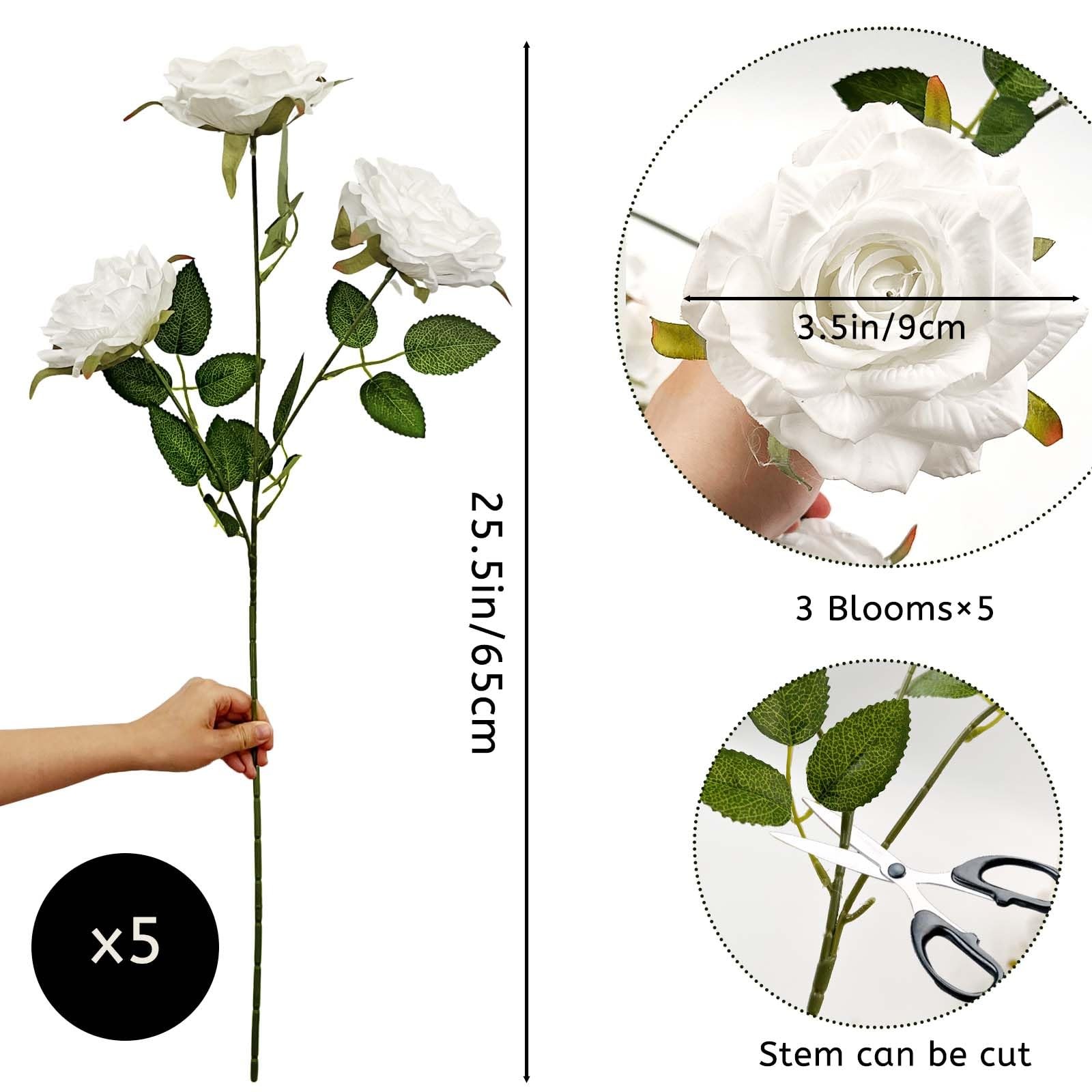 Color Changing Artificial Roses, 15 Blooms White to Pink Realistic Silk Flowe…