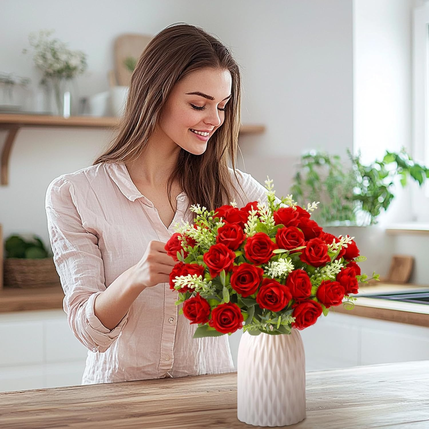 40 Heads Fake Roses Artificial Flowers for Outdoors Spring Valentines Day Decora