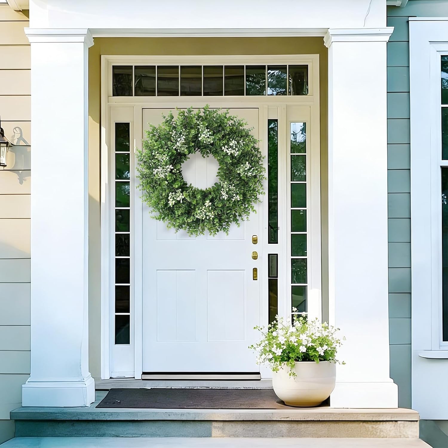 Large Green Boxwood Wreath for Front Door All Season Outdoor Indoor Home Decor