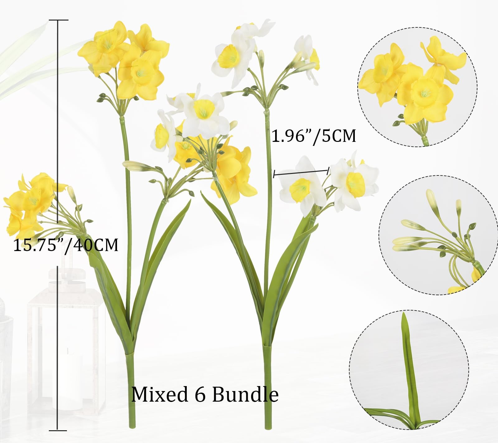 Artificial Daffodils Yellow and White Fake Spring Flowers 6 Bundles 15.75″ Na…
