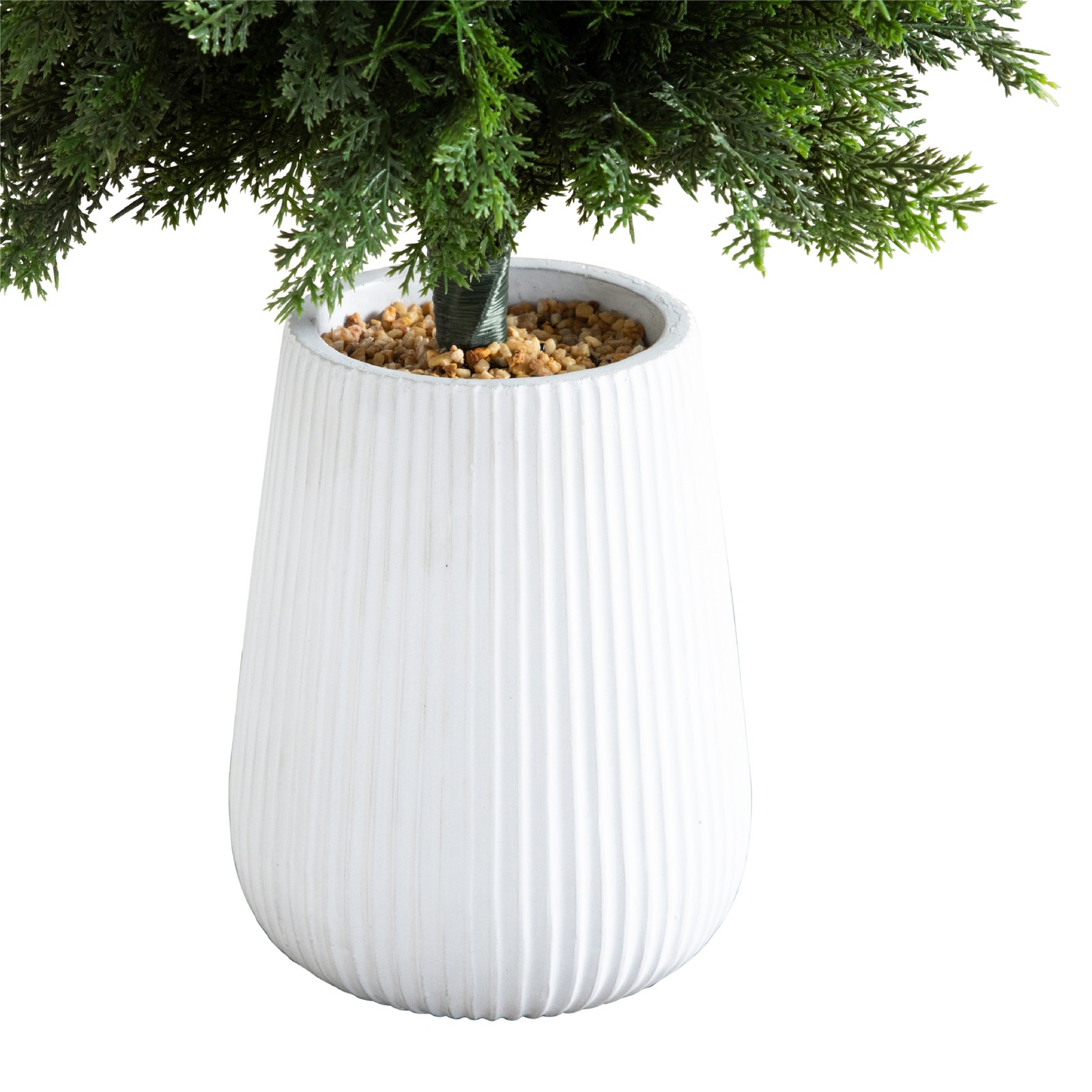 Nearly Natural 3ft UV Resistant Cedar Tree in White Planter in Green