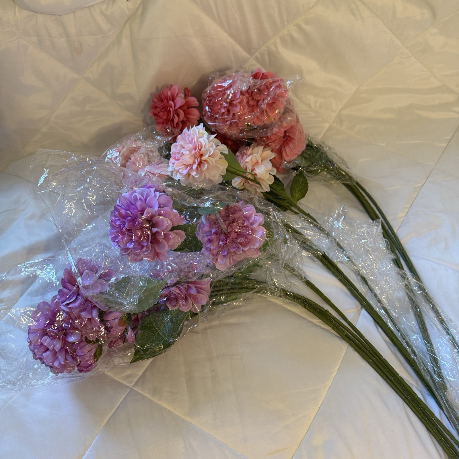 Lot of 12 Artificial Dahlia Flower Stems Pink Purple Faux Floral Picks 28” Decor