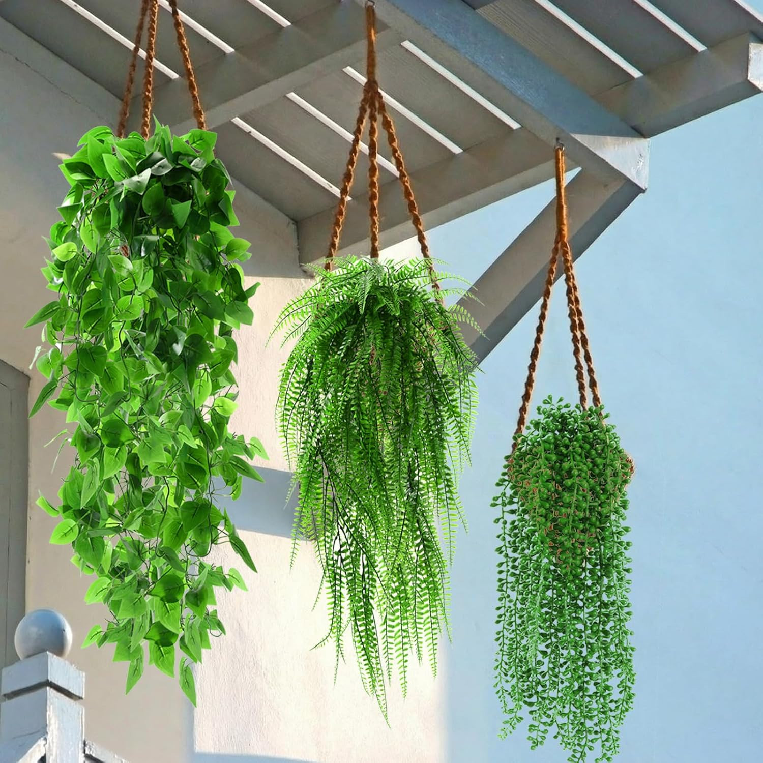 24 Pcs Fake Hanging Plants – Ferns, Ivy, Eucalyptus for Indoor/Outdoor Decor