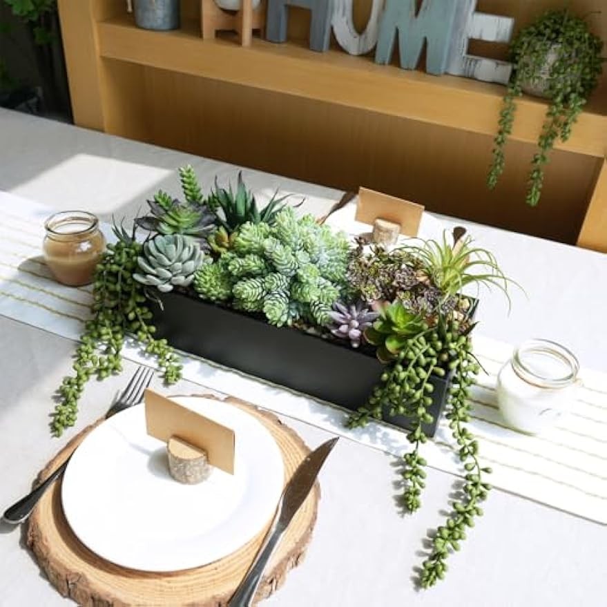 15″ Artificial Succulent Arrangement Faux Succulents in Rustic Black