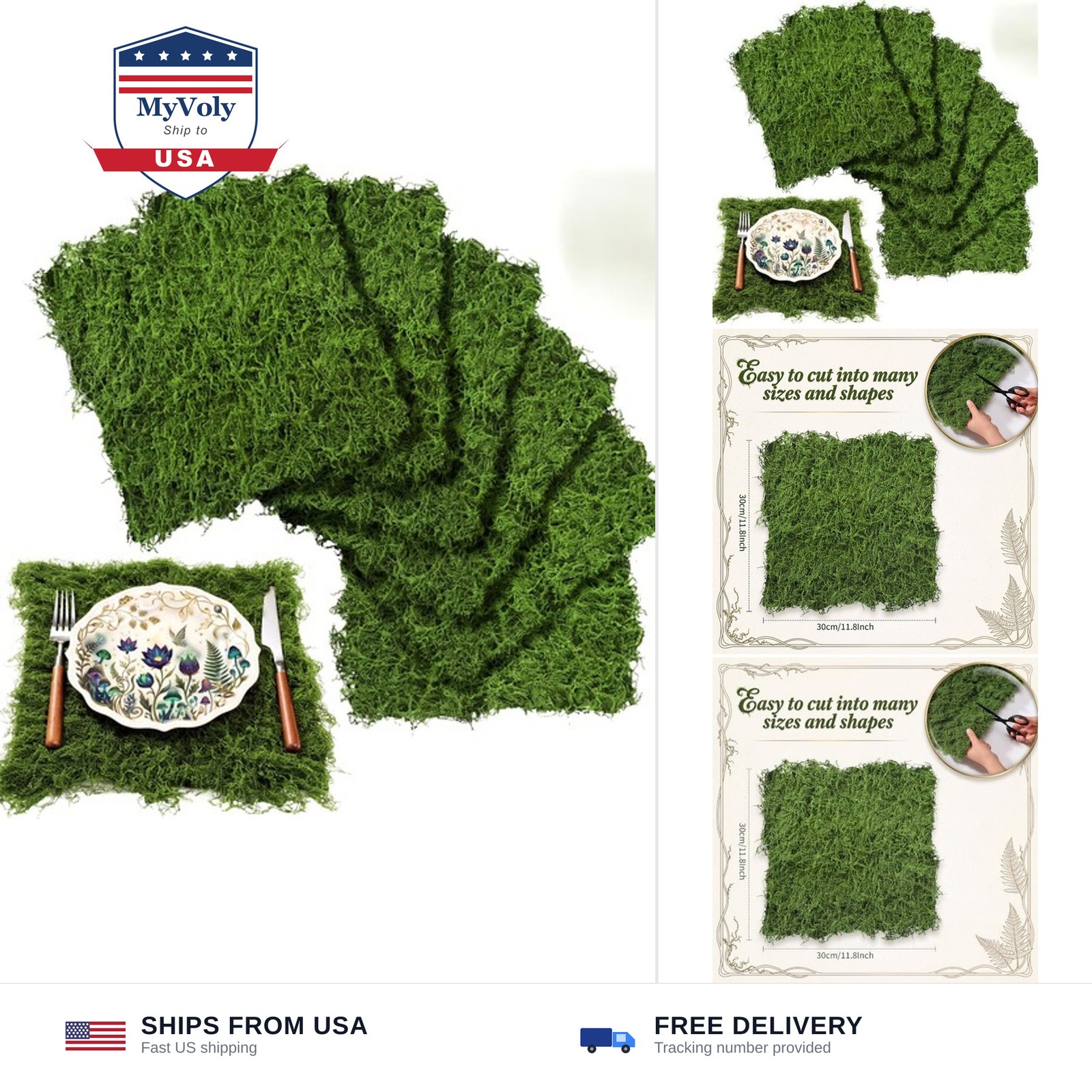 Zeyune 6 Pcs Artificial Moss Mat Roll for Wonderland Party Decoration Waterpr…