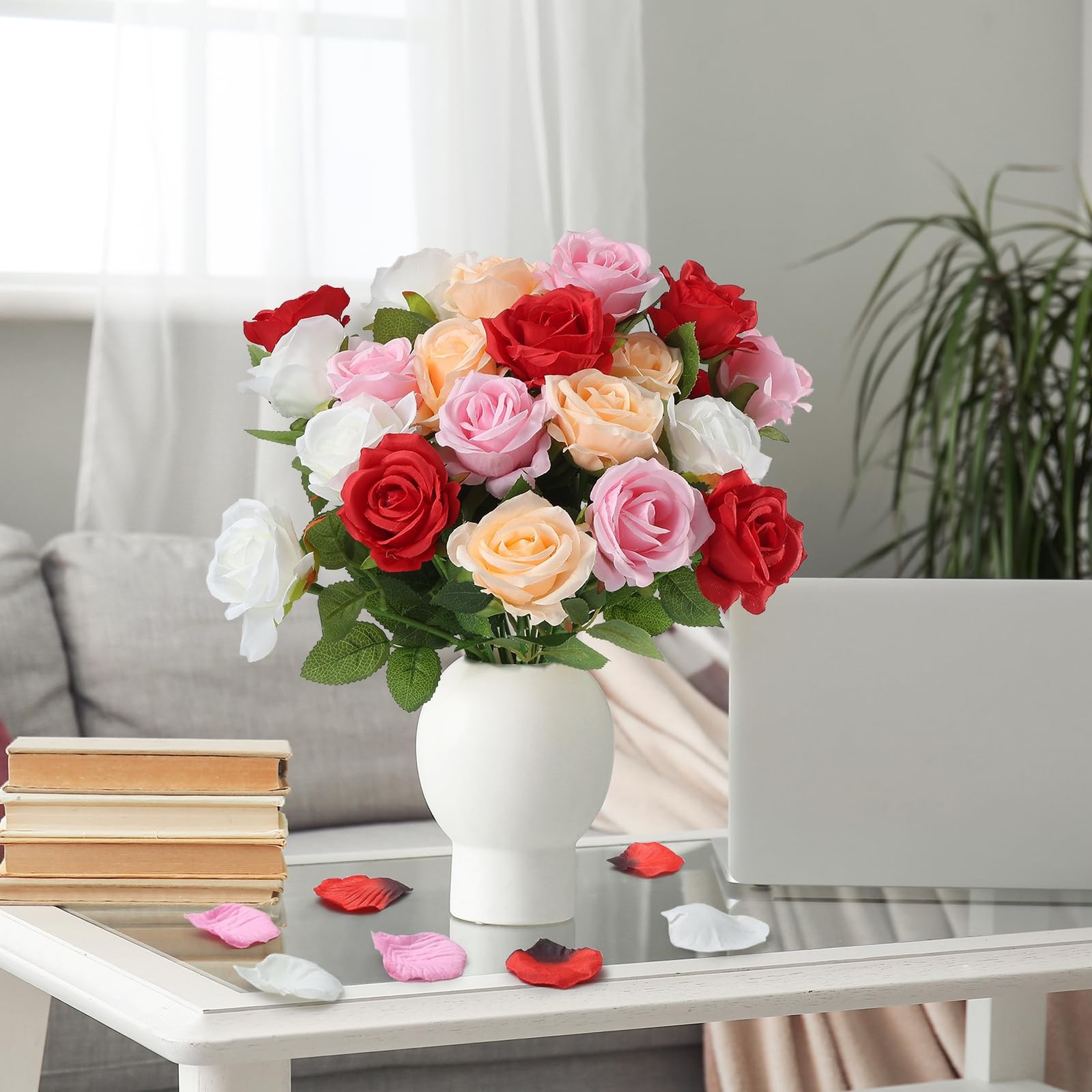27Pcs Fake Roses and 2000Pcs Rose Petals, Artificial Flowers Silk Roses with …