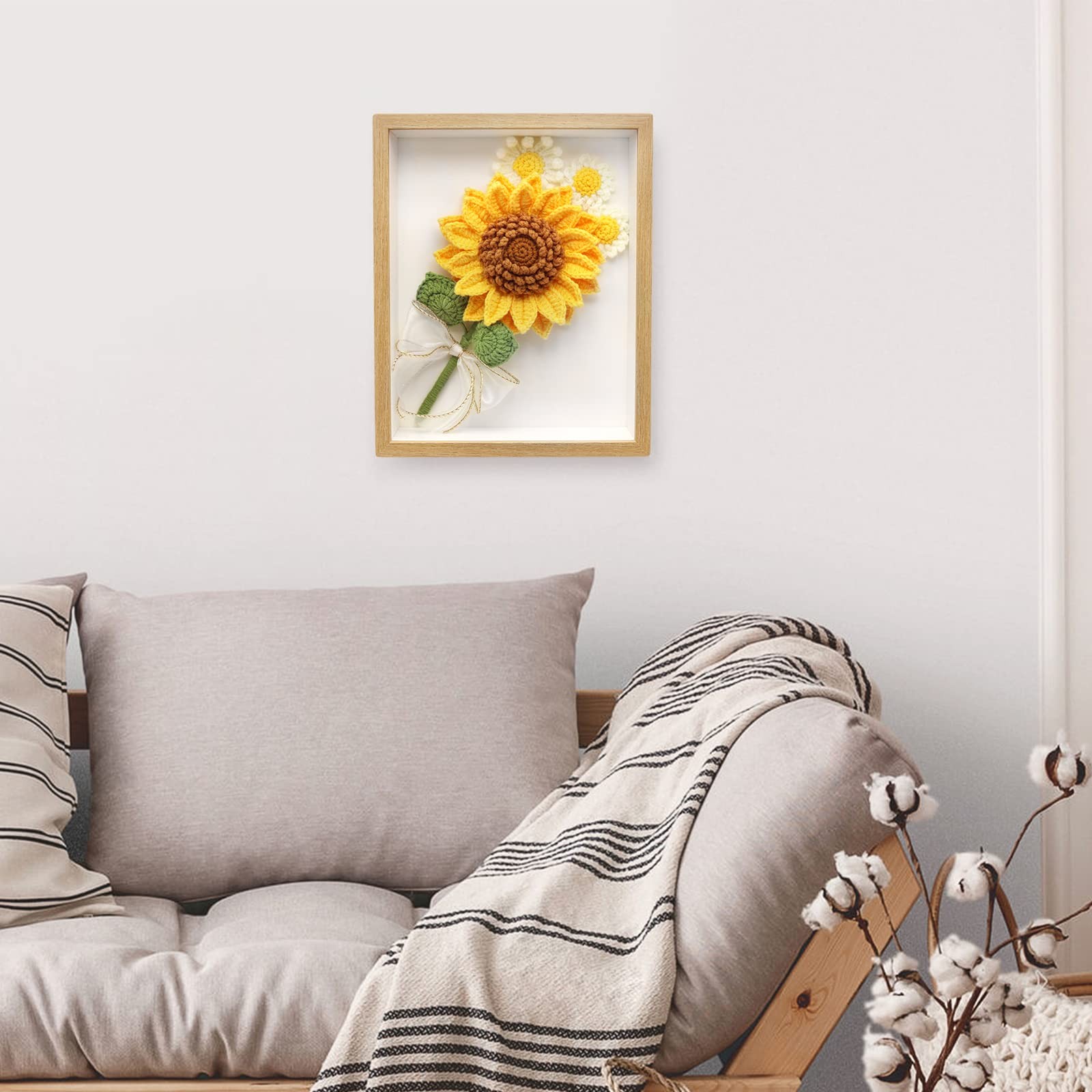 Crochet Flowers Photo Frame, Crochet Sunflower and,Daisy, Sunflower Photo Fra…