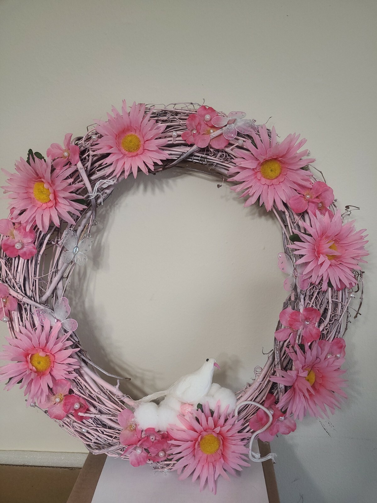 Beautiful handmade 24 in vine wreath ‘ ideal for breast cancer awareness month