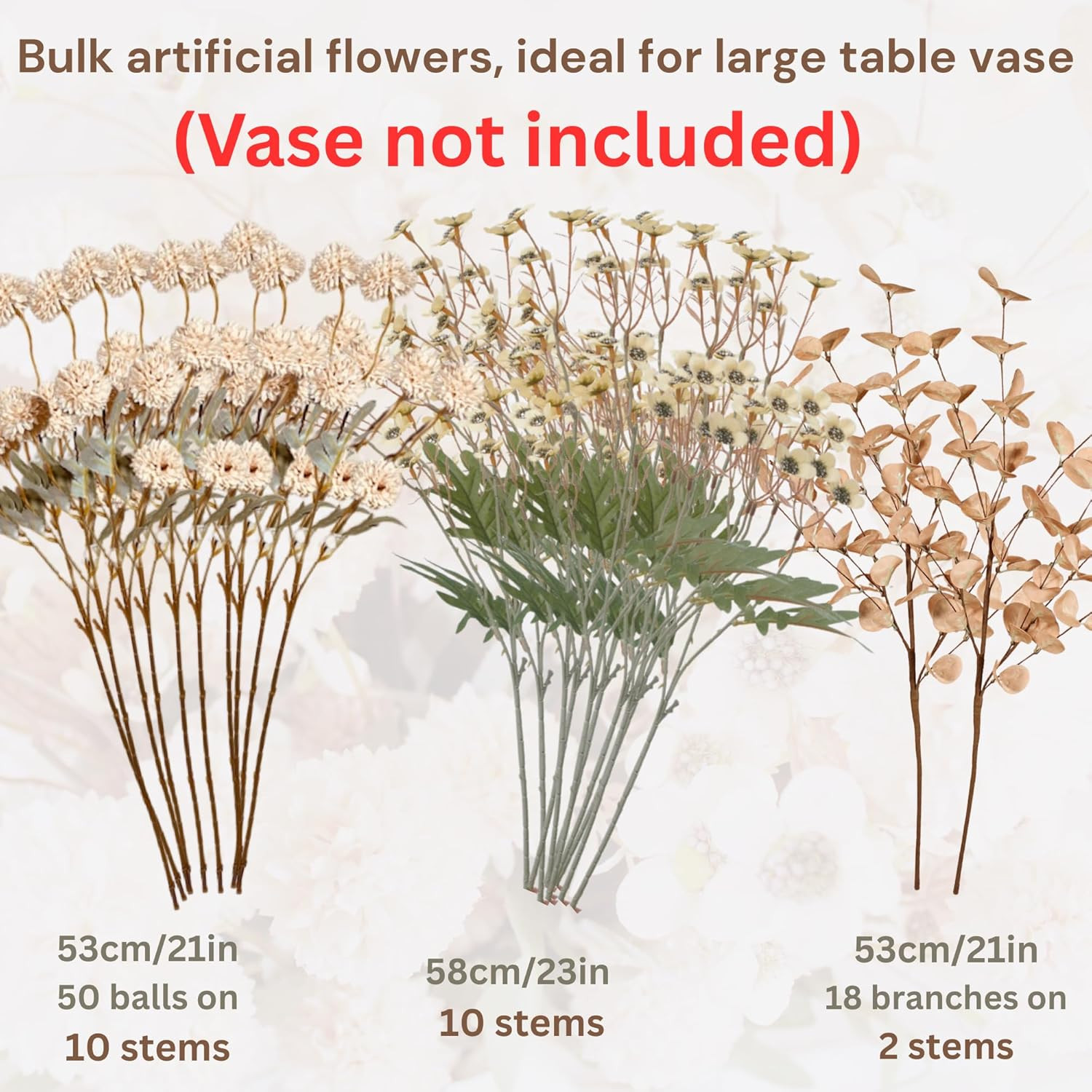 Beige Silk Flower Arrangements Home Decor, Large Floral Centerpieces for Tables,