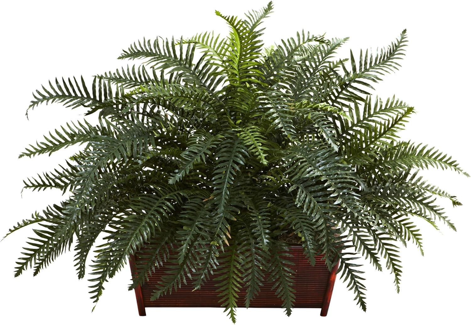 Lifelike River Fern in Rustic Wood Planter – Perfect Home Decor Accent