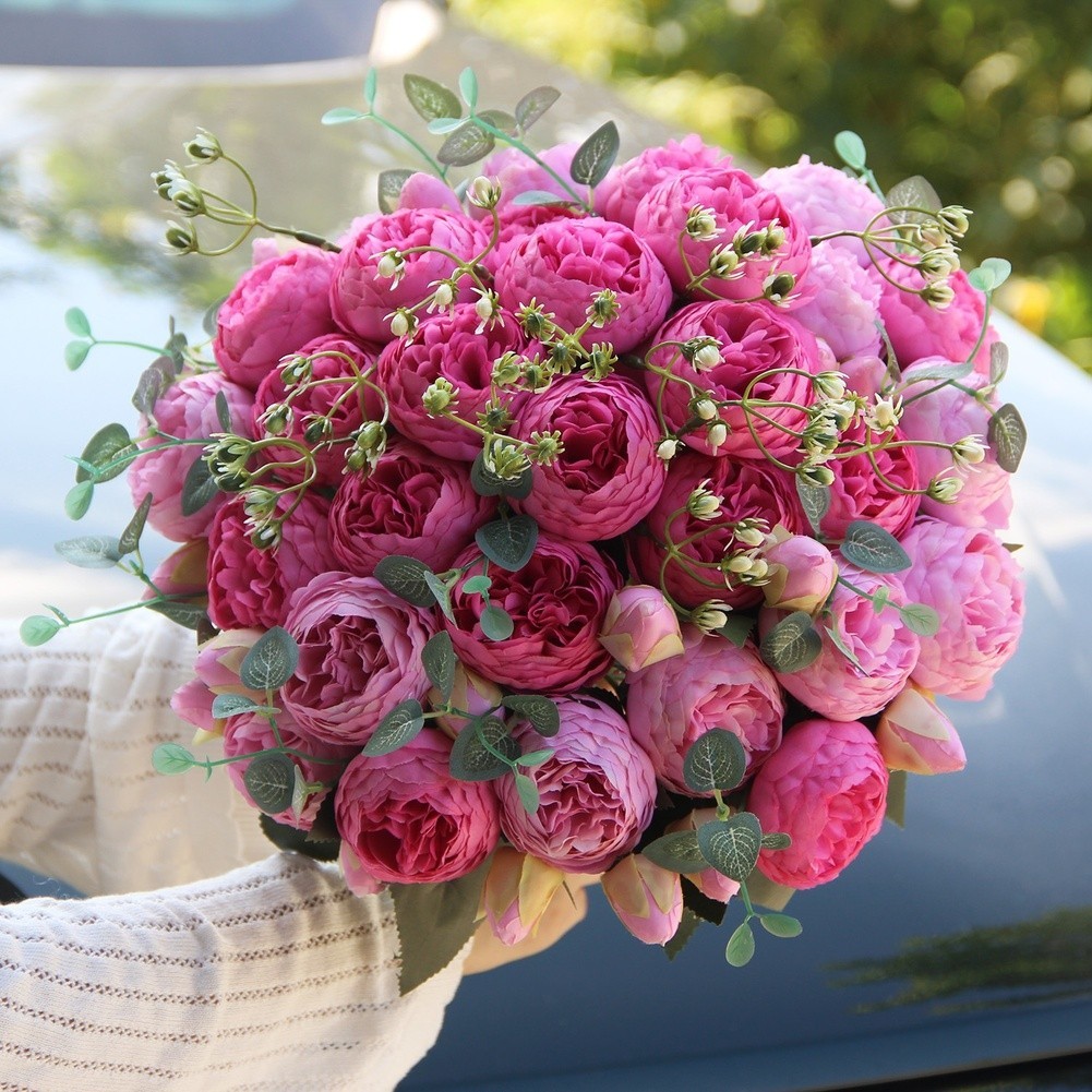 5 Head Peony Rose Bouquet Artificial Flowers for Weddings and Home Decor
