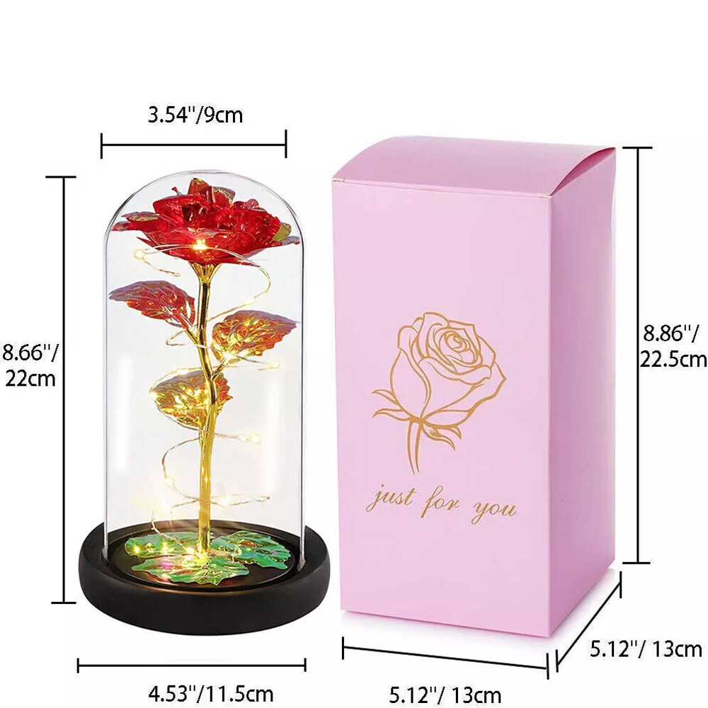 Enchanted Forever Rose Flower In Glass Dome LED Light Valentine’s Day Gift Decor