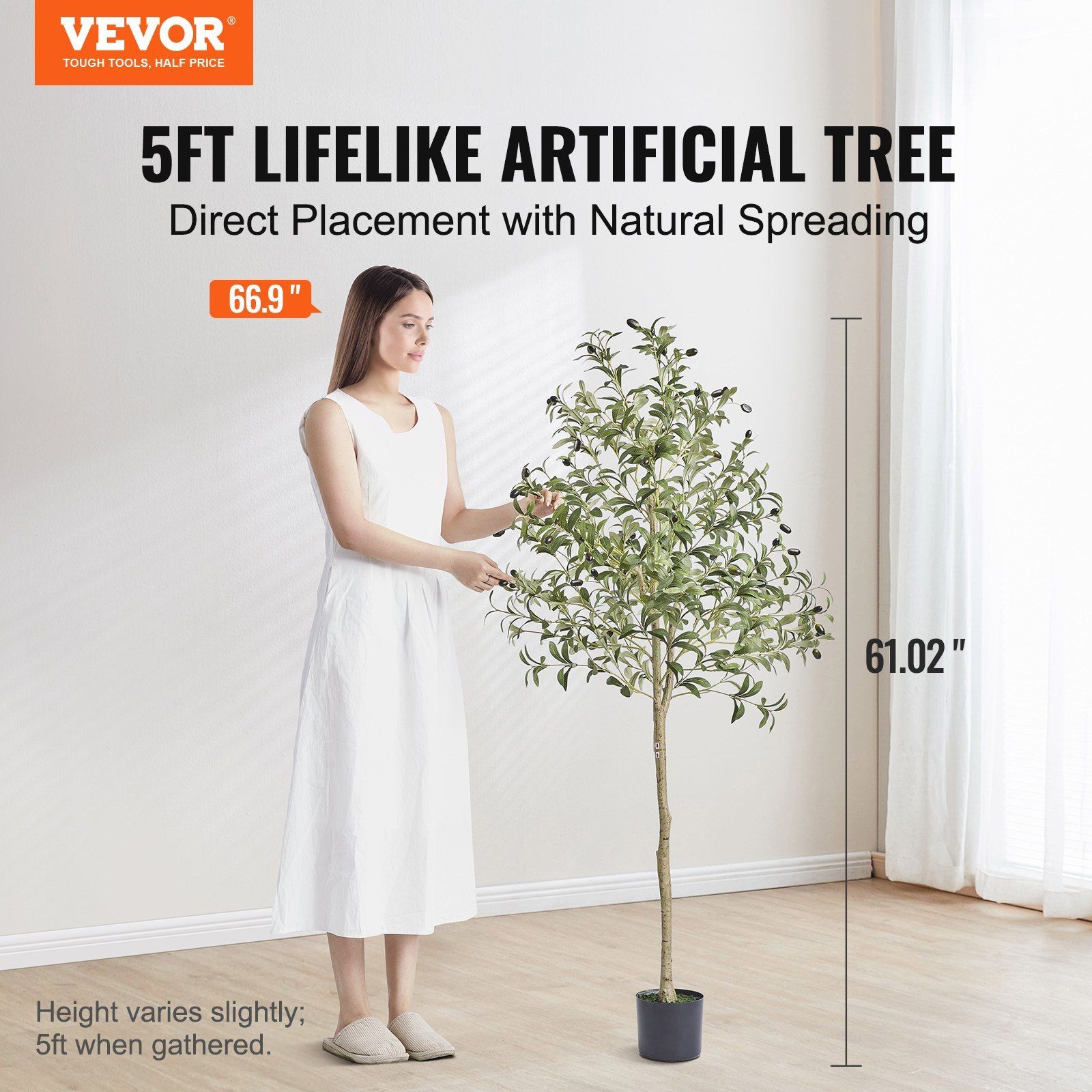 5ft Natural-Looking Artificial Olive Tree, PE, Moss Pot, Anti-Tip Stability