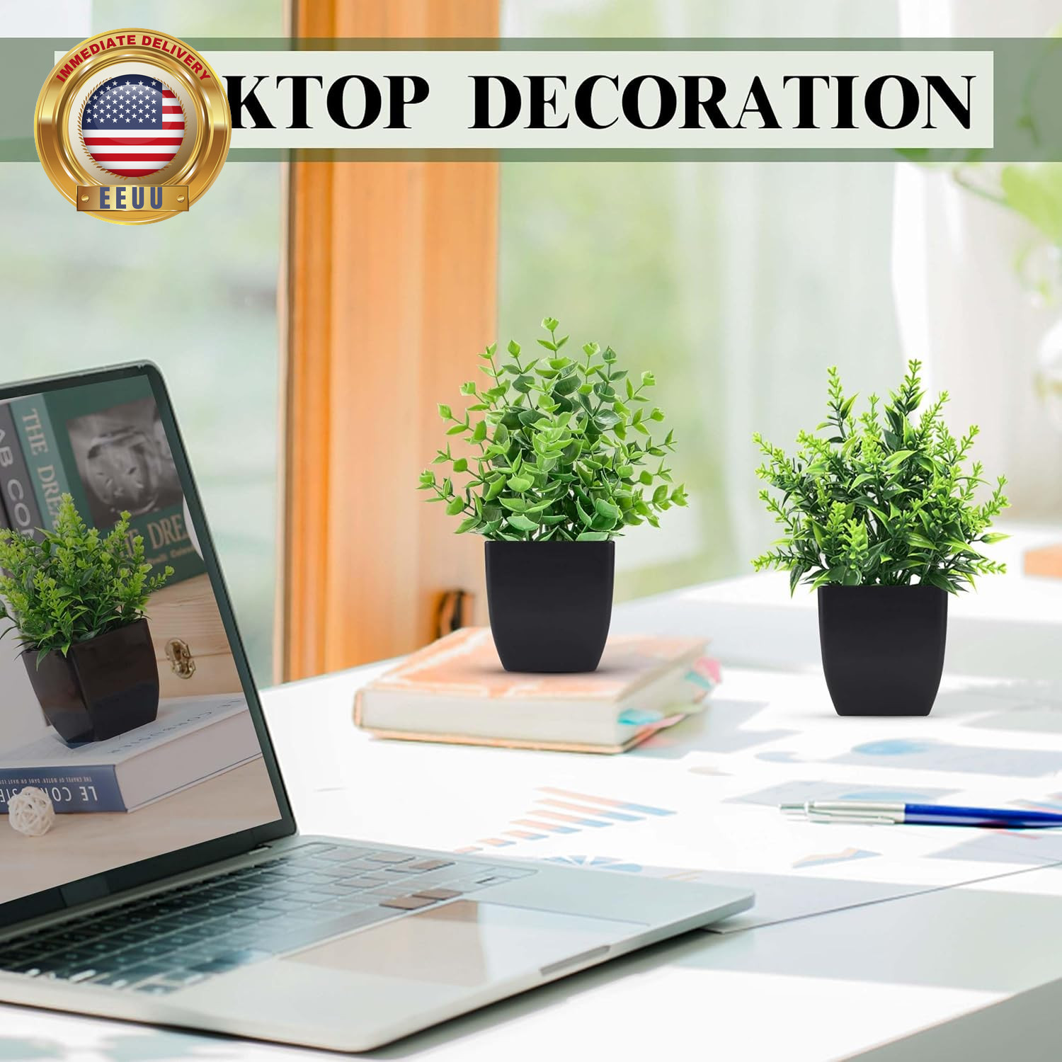 2 Pack Small Fake Plants Black Bathroom Accessories for Home Bedroom Bathroom Ki