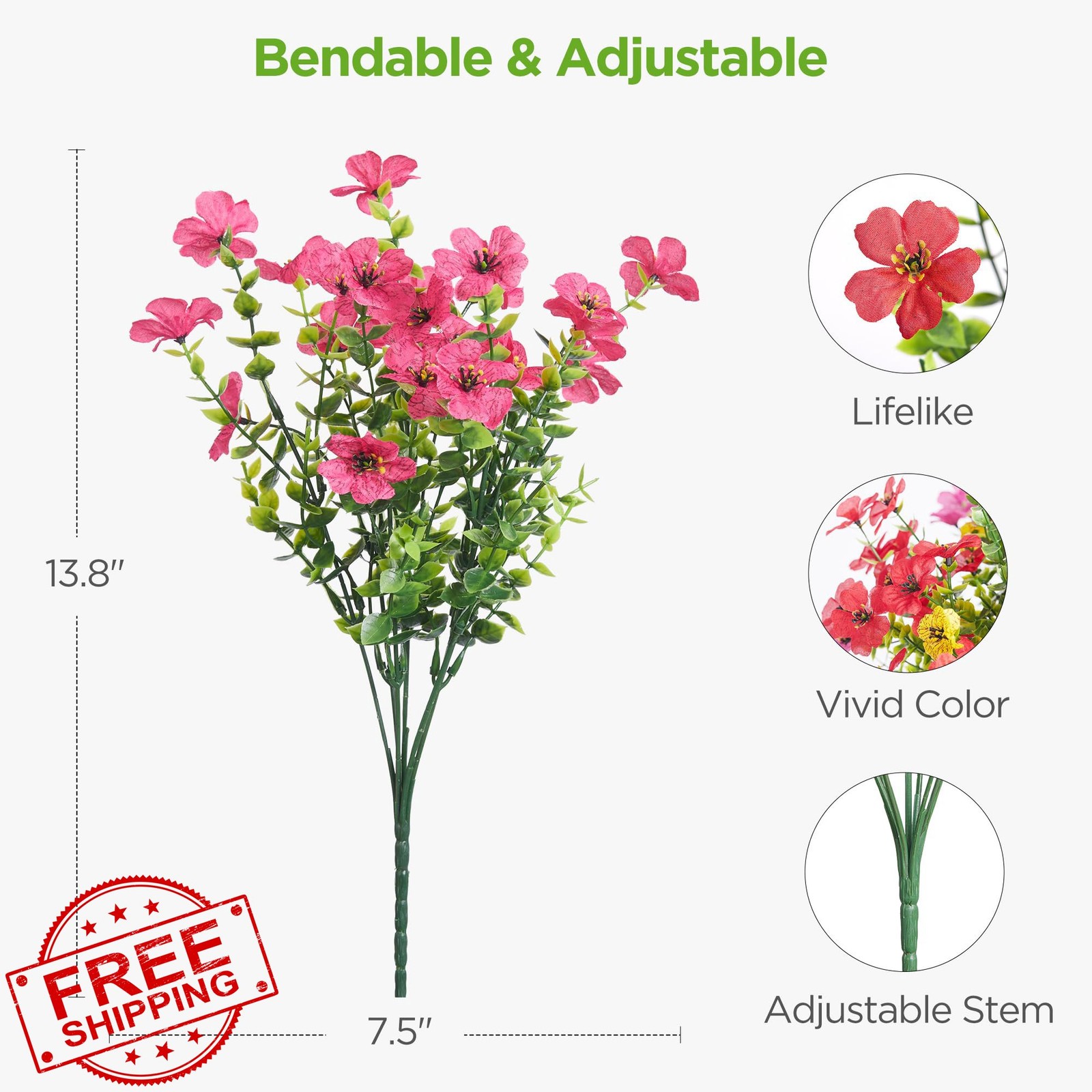 InnoGear Artificial Flowers Mixed 4 Colors Silk Outdoor UV Resistant Garden