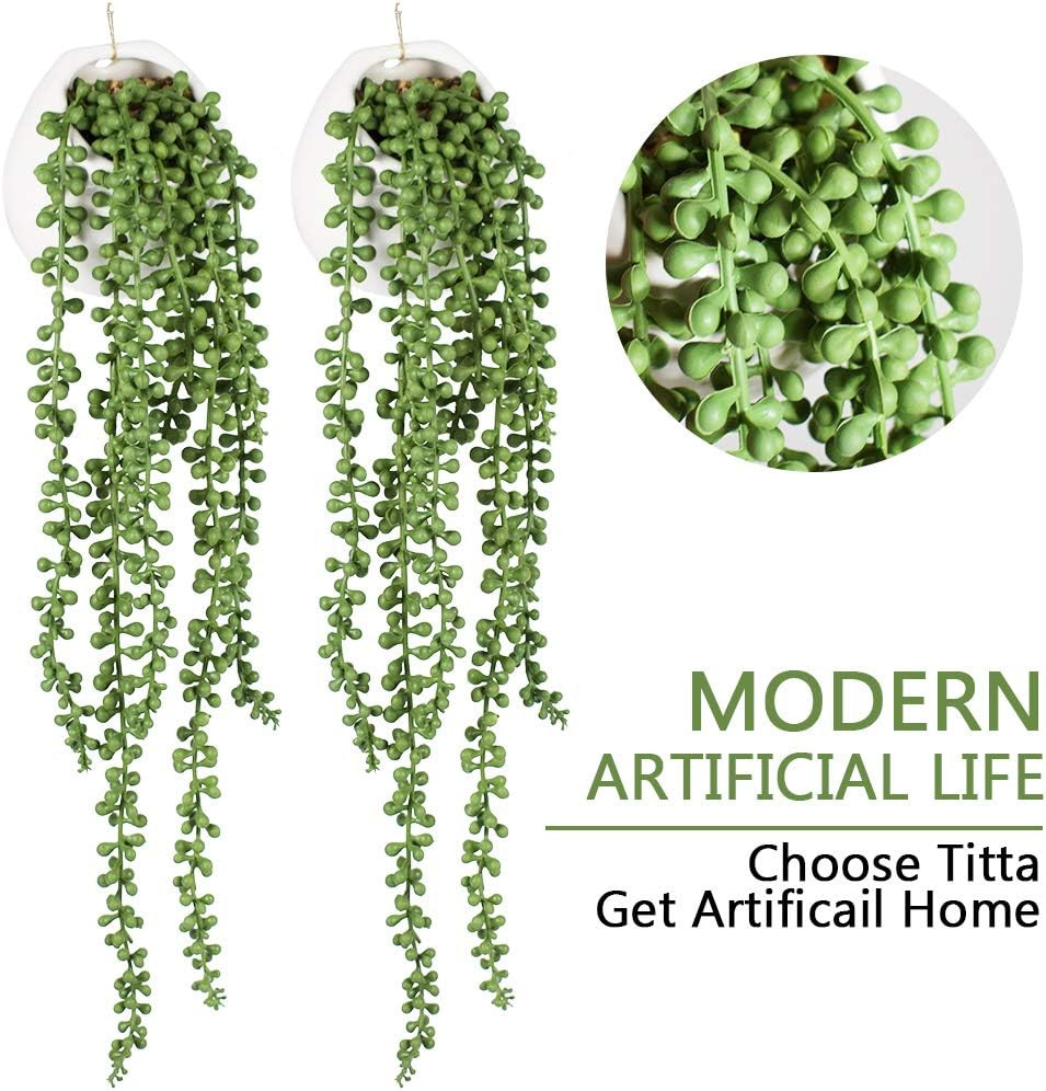 Artificial Hanging String of Pearls Plants in Pots, 2 Pack for Decor | Realistic