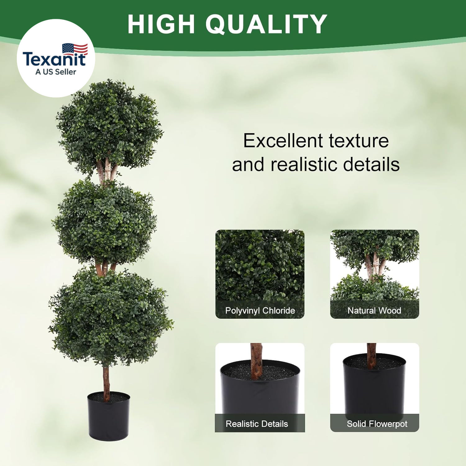Artificial Topiaries Ball Tree Outdoor, 4.8Ft Fake Topiary Triple Ball Boxwood T
