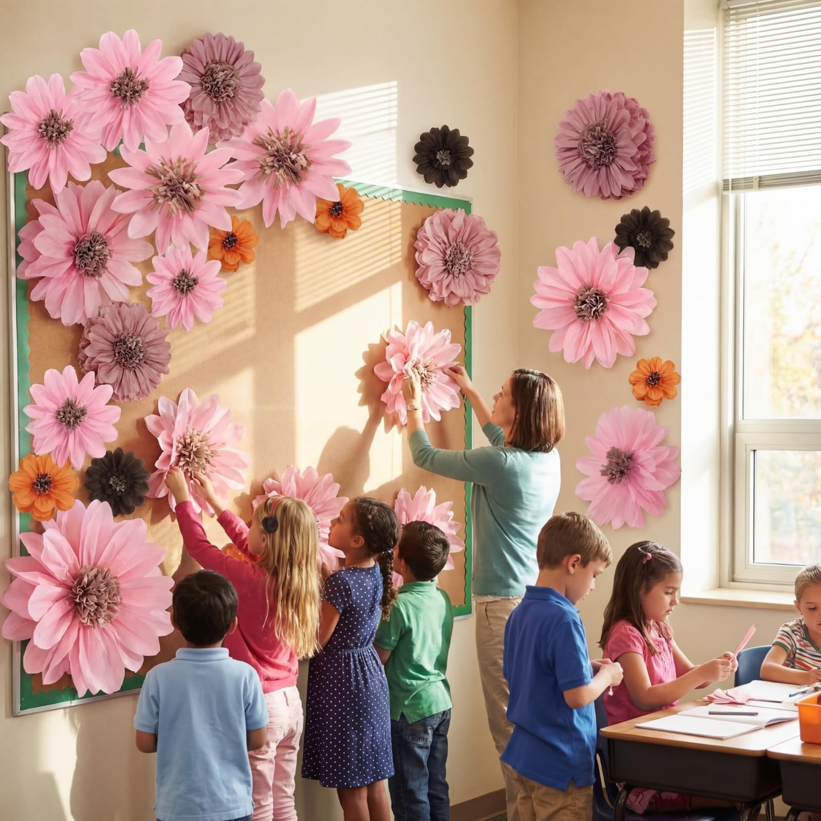 36 Pcs Boho Giant Flowers Decoration for Wall Sizes 10″ to 24” Tissue Pom Po…