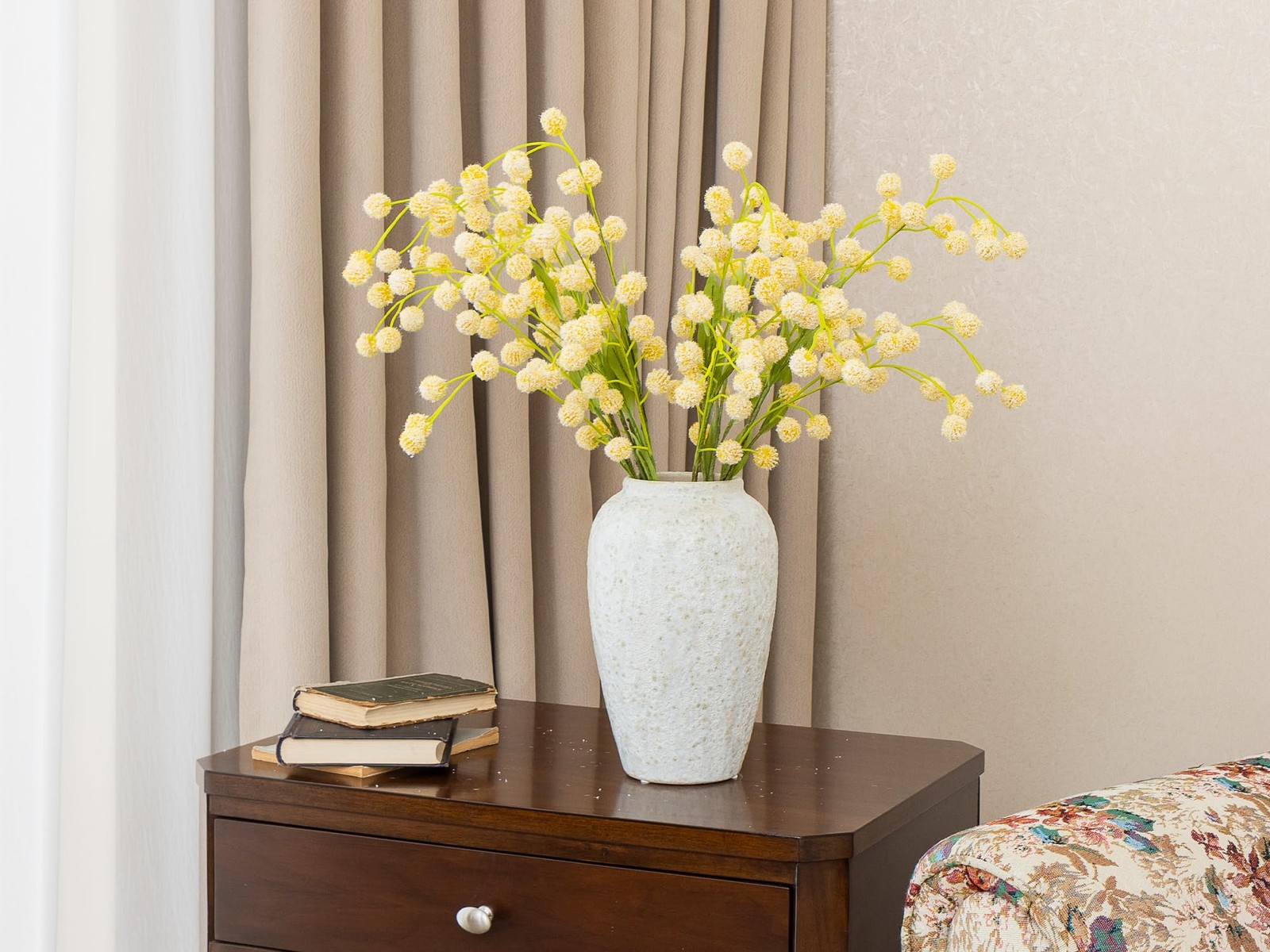 6 Pcs Yellow Real Touch Faux Silk Pompon Mum Artificial Flowers 28.5 Inch