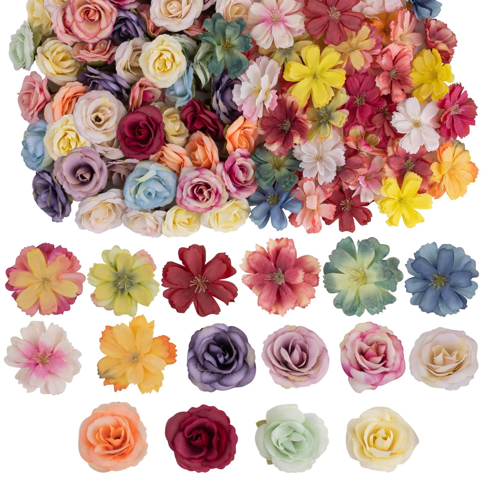 100 PCS Faux Silk Rose Blossom Flower Heads Small Mini DIY Craft Wedding