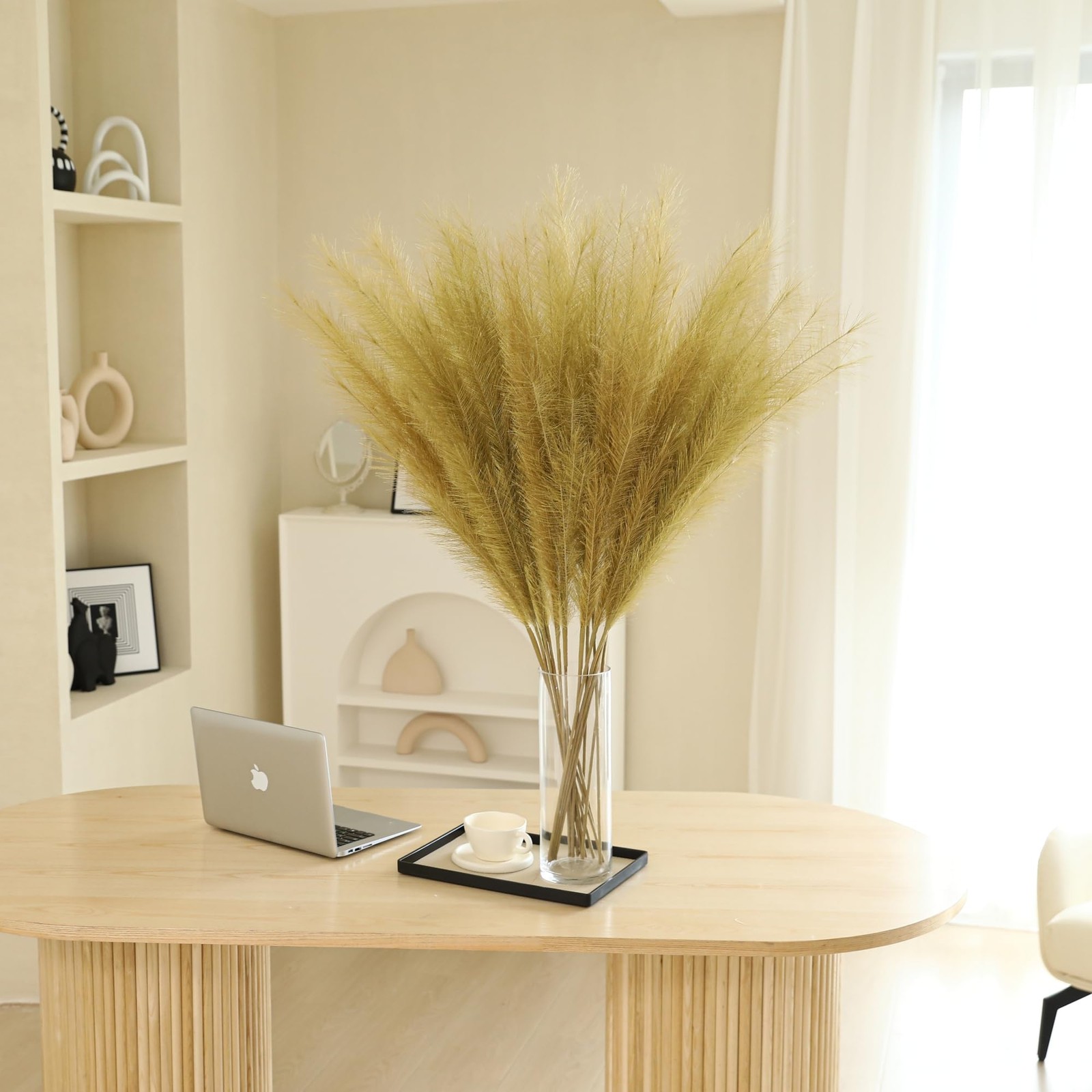 8 PCS 45Inch Gold Faux Tall Pampas Grass Decor Soft Fluffy Wedding Party