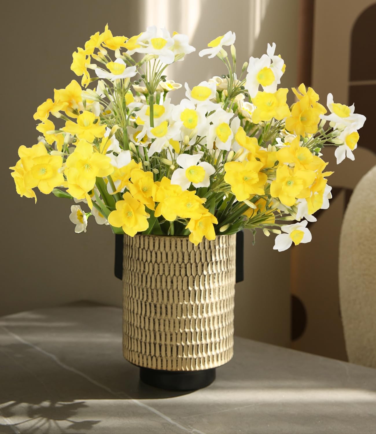 Artificial Daffodils Yellow and White Fake Spring Flowers 6 Bundles 15.75″ Na…