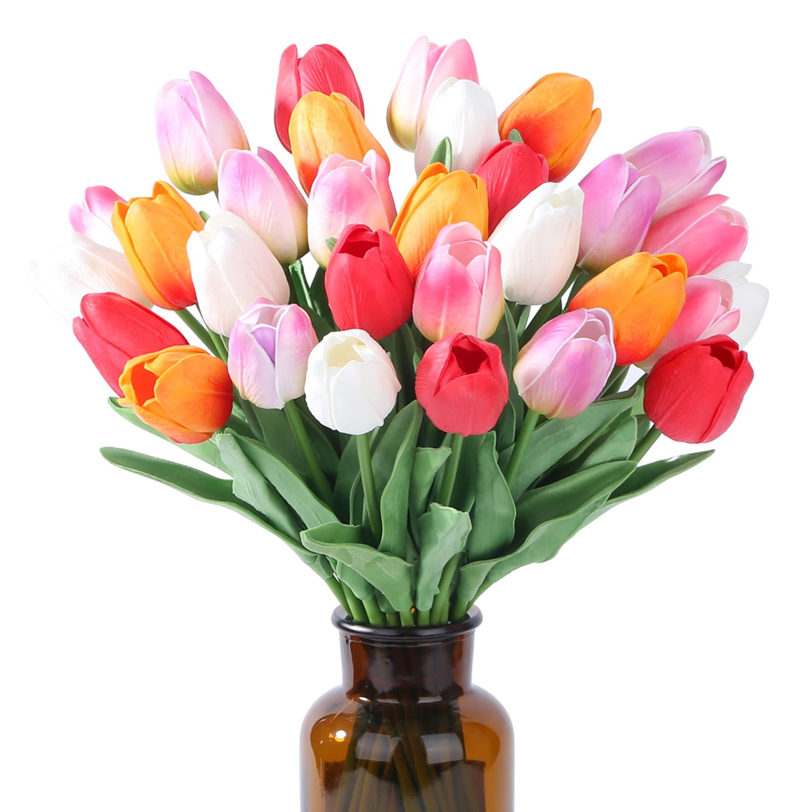 15 PCS Fake Flowers Tulips Artificial Silk 14 Inch Real Touch Multicolor Decor