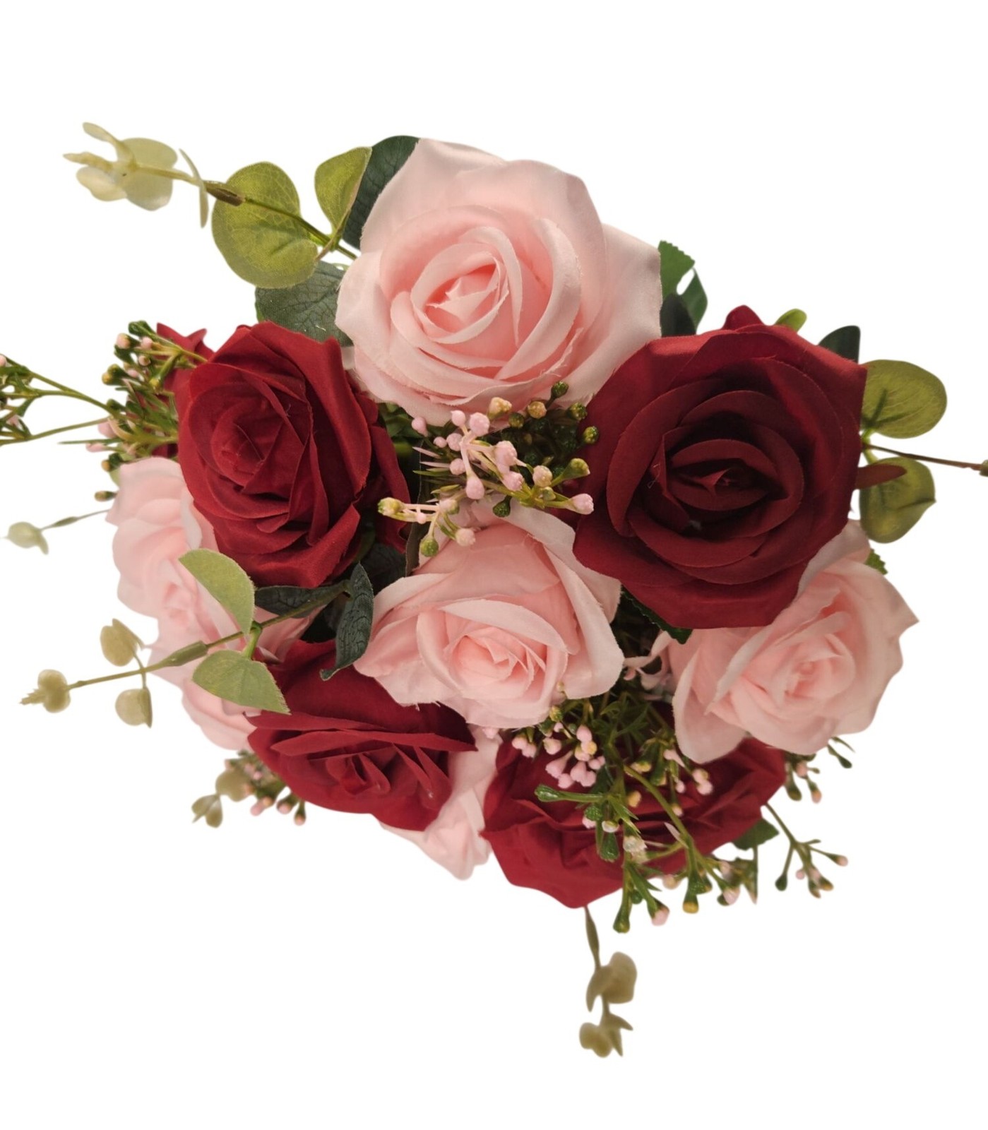 Red Pink Rose Faux Flower Bouquet Wedding Artificial Floral Decor