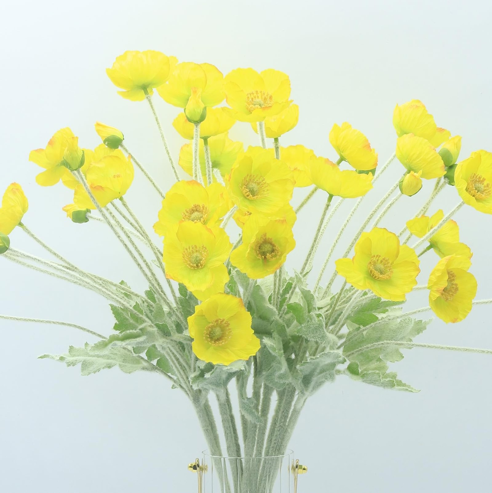 2 PCS Artificial Fake Poppies Silk Flower Bouquets 23.6 Inch Yellow Decor