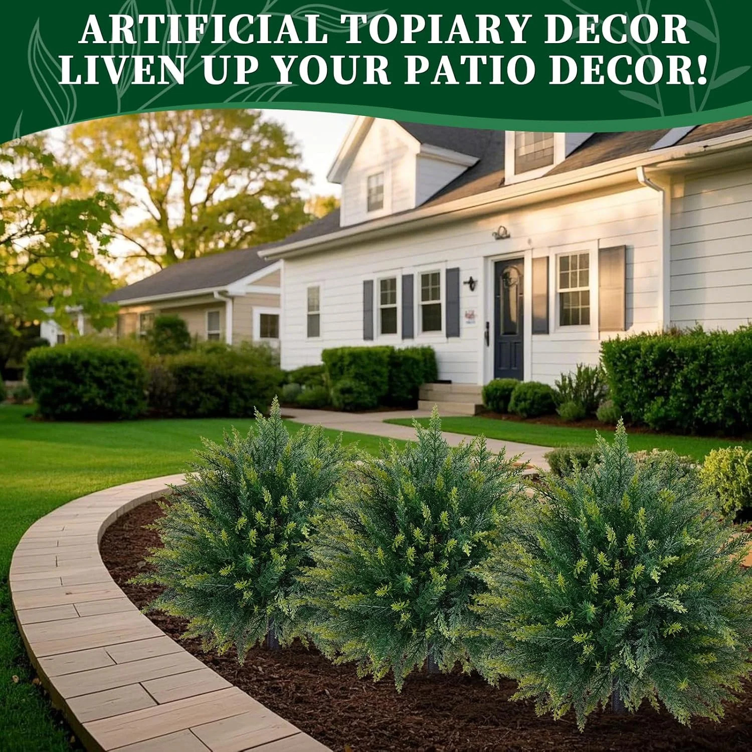 2 Pack Artificial Cedar Topiary Trees with Ground Spike, Fake Pine Shrubs Bushes
