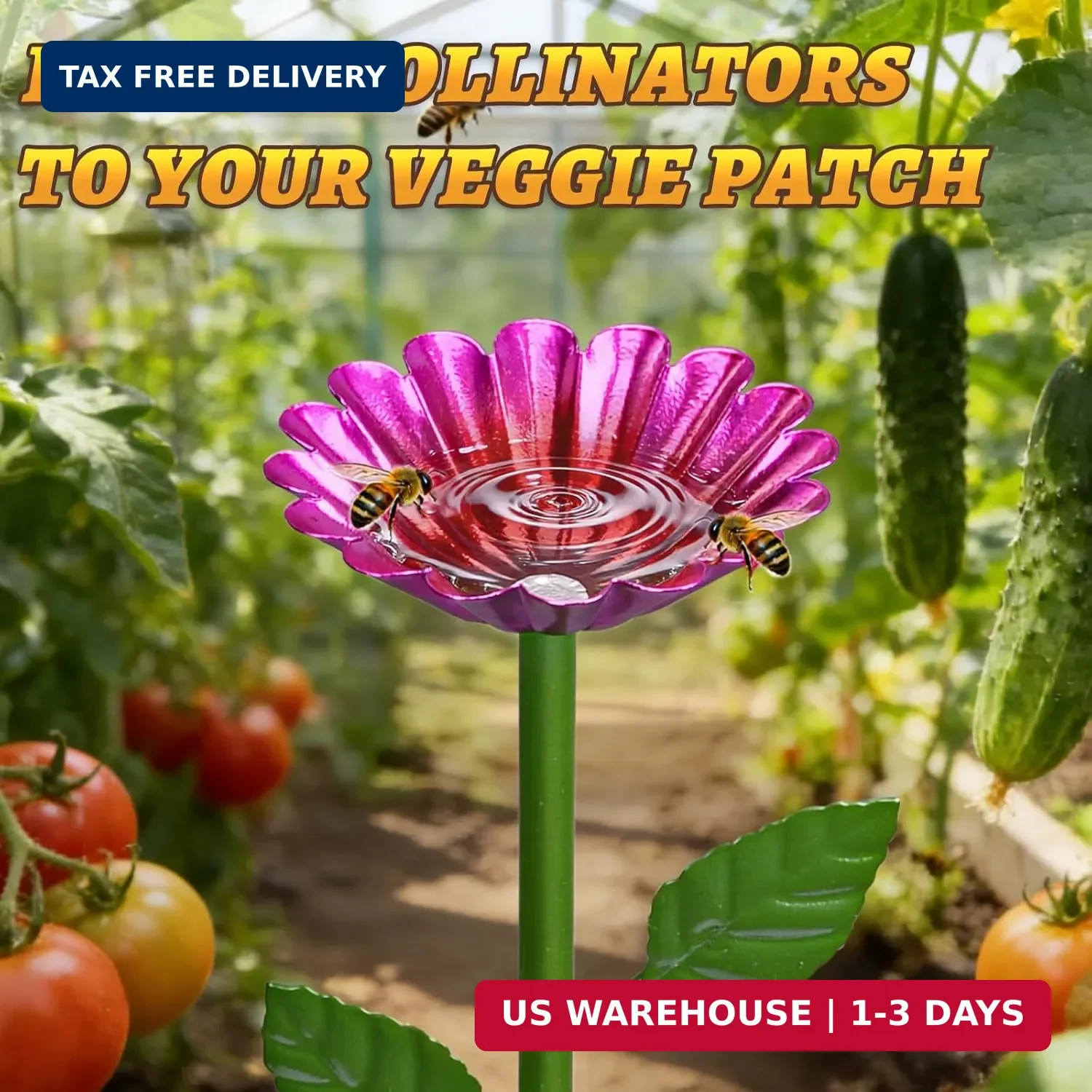 Mellbree 4-Pack Bee Watering Station Metal Bath Flower Garden Stakes Butterfly