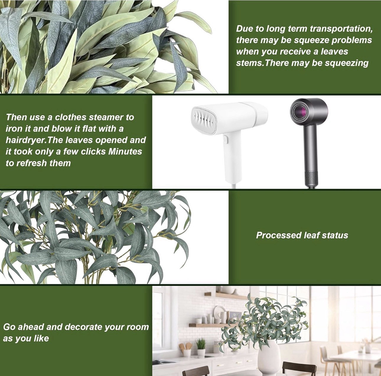 Artificial Greenery Stems for Vase, 5 Pcs for Indoor Home Office