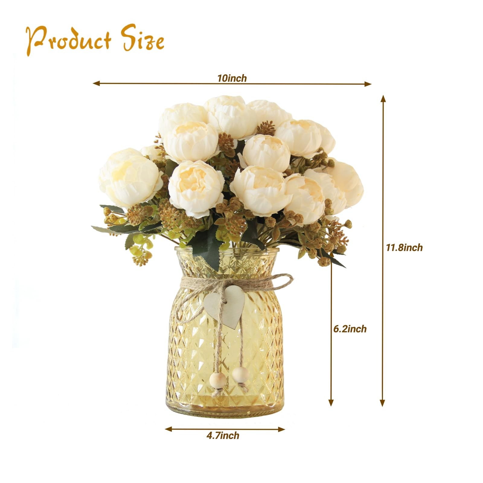21 PCS White Faux Peony Artificial Flowers In Vase Home Decor Centerpiece