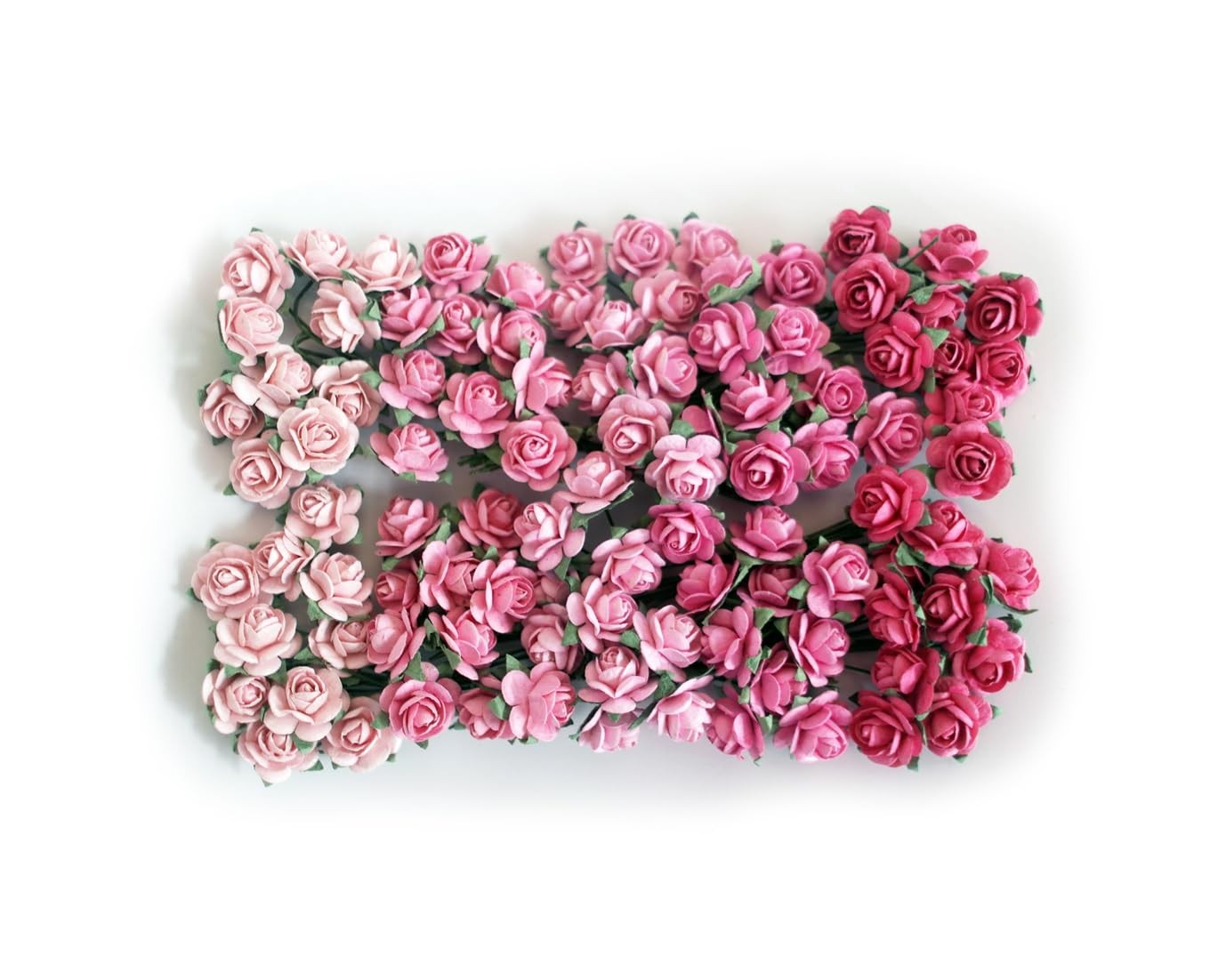100 PCS Tiny Artificial Rose Mixed Pink Five Color Mulberry Paper Flower 1518mm
