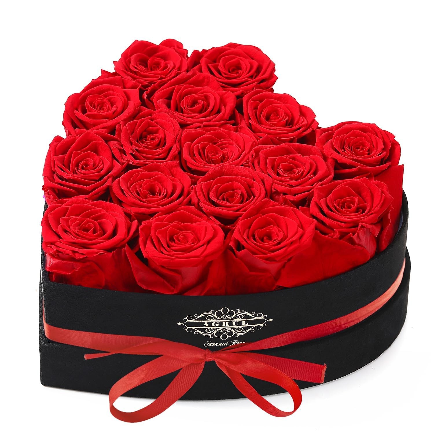 16 PCS Red Preserved Roses In Heart Shape Box Forever Flowers For Mom
