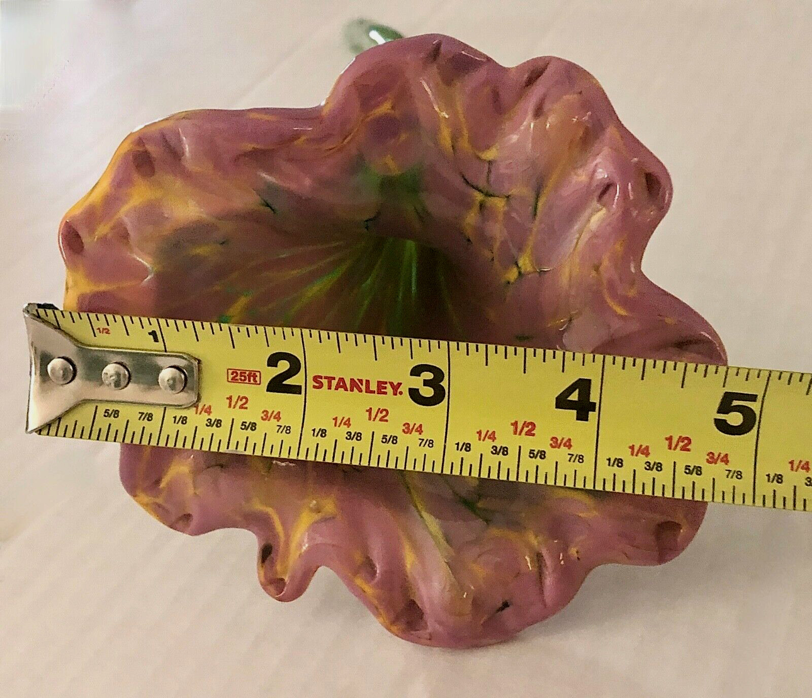 Murano Style Hand Blown 13 3/4″ Mauve/Pink Angel’s Trumpet Art Glass Flower