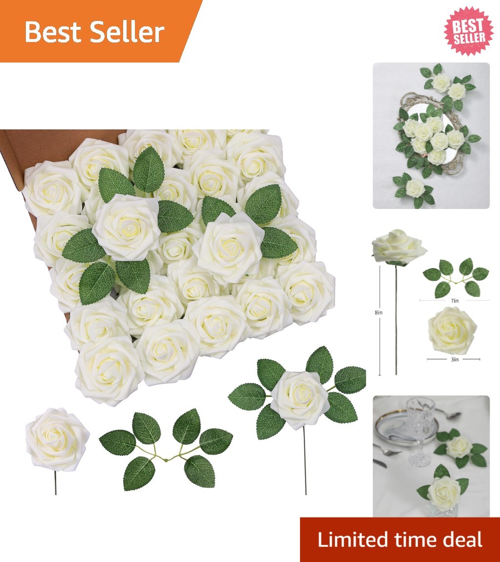 Realistic 25 Artificial Roses with Flexible Stems – Perfect for DIY Projects