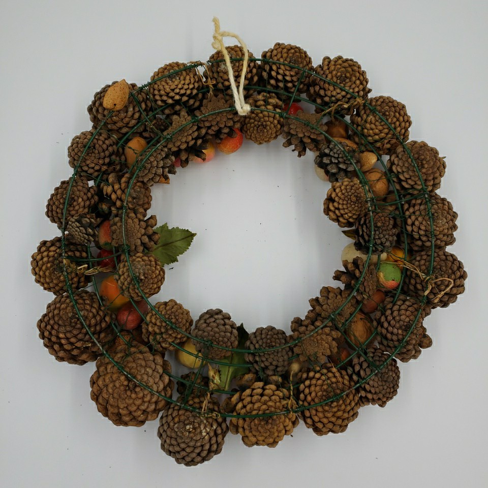 Vintage Fall Door Wreath Autumn 14″ Natural Nuts Fruit Berries Pears Pinecones
